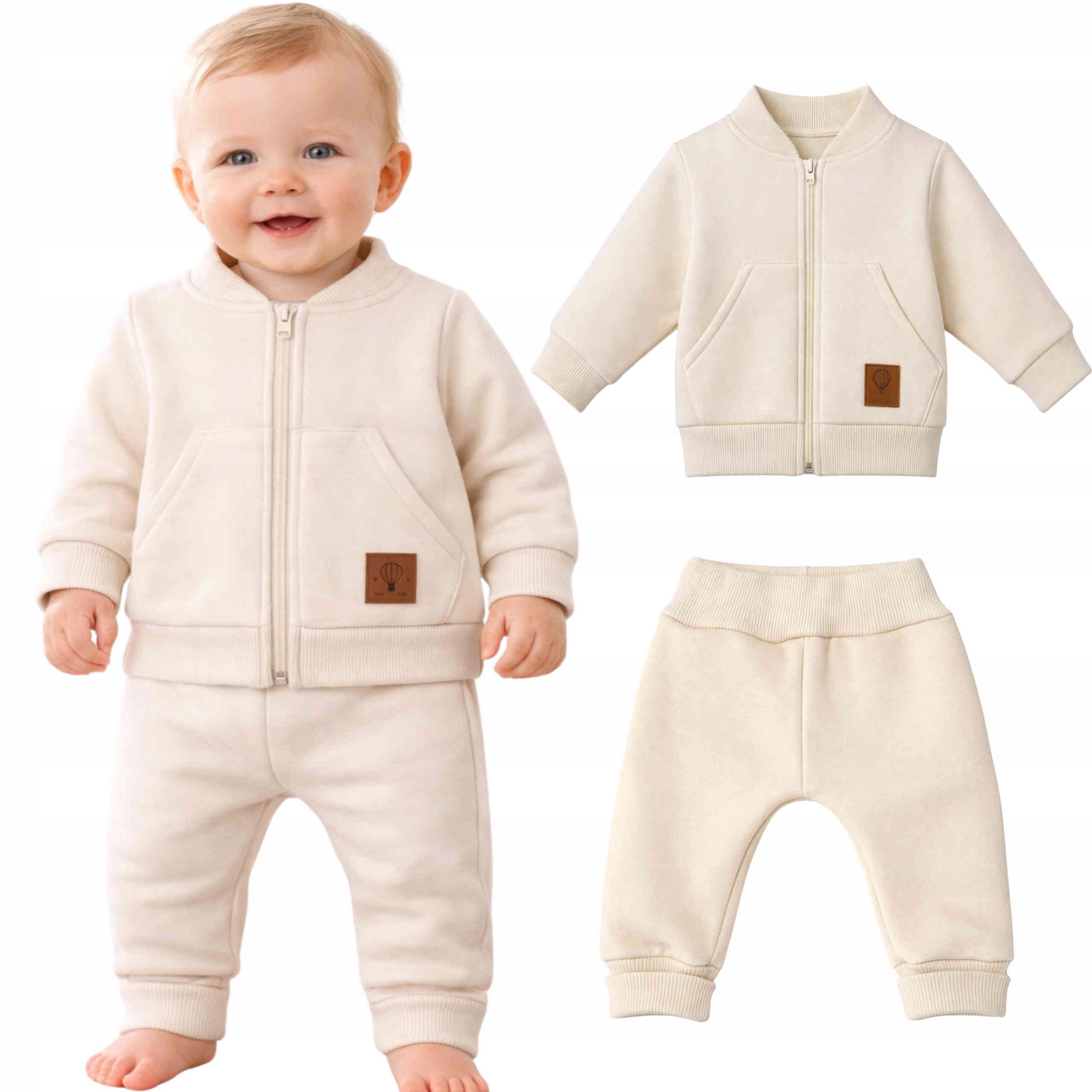 Komplet dziecięcy Ciepły Z Meszkiem bawełniany Bluza rozpinana Spodenki 86