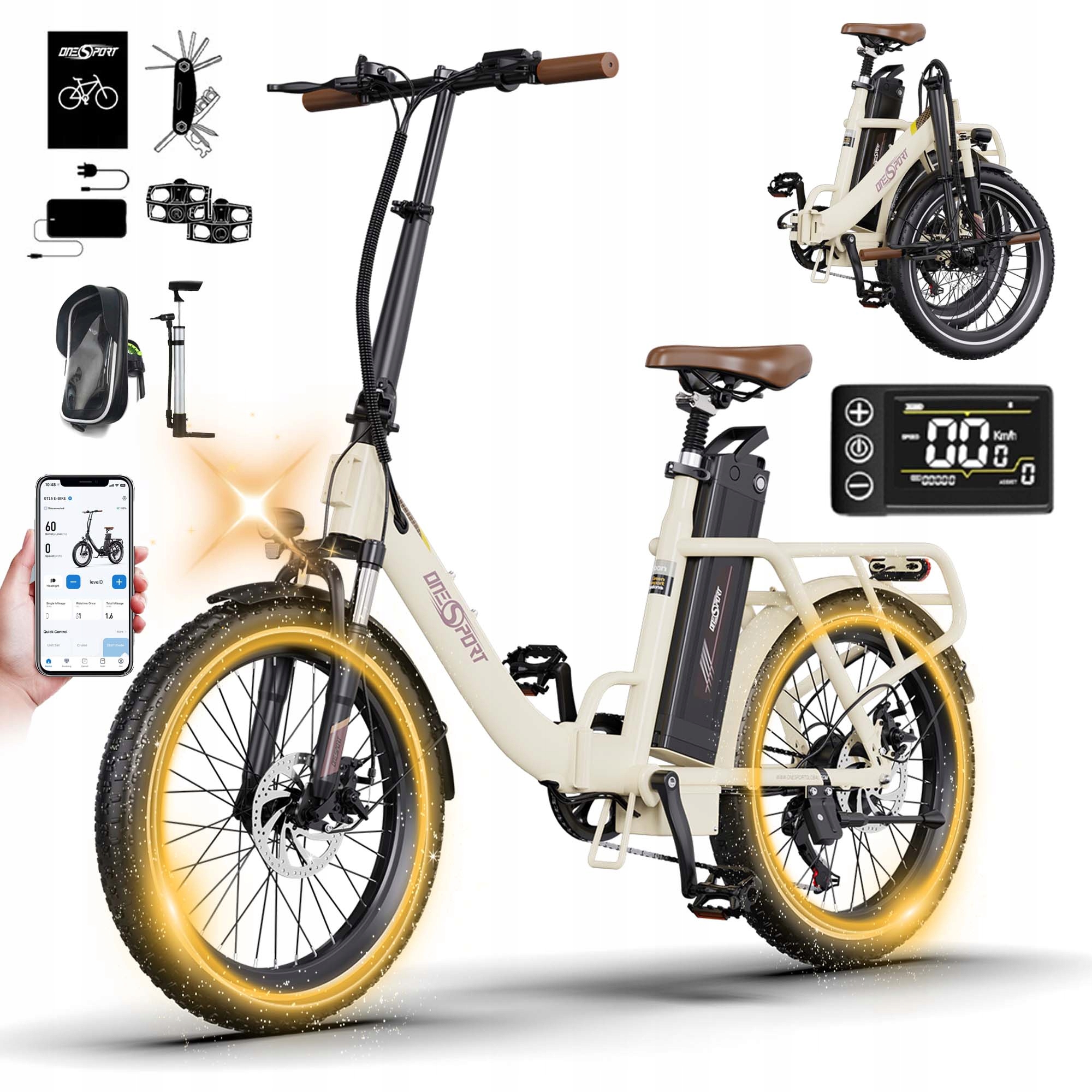 Onesport OT16-2 Rower elektryczny 250W 48V 17Ah 120km Składany Fatbike Pl
