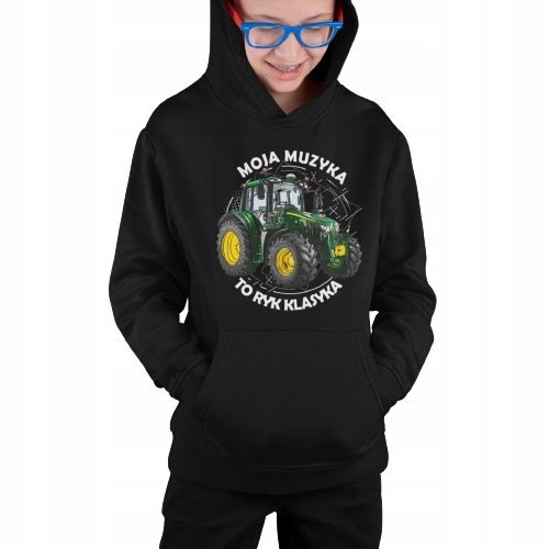 CIEPŁA BLUZA Z KAPTUREM ZIELONY TRAKTOR CIĄGNIK