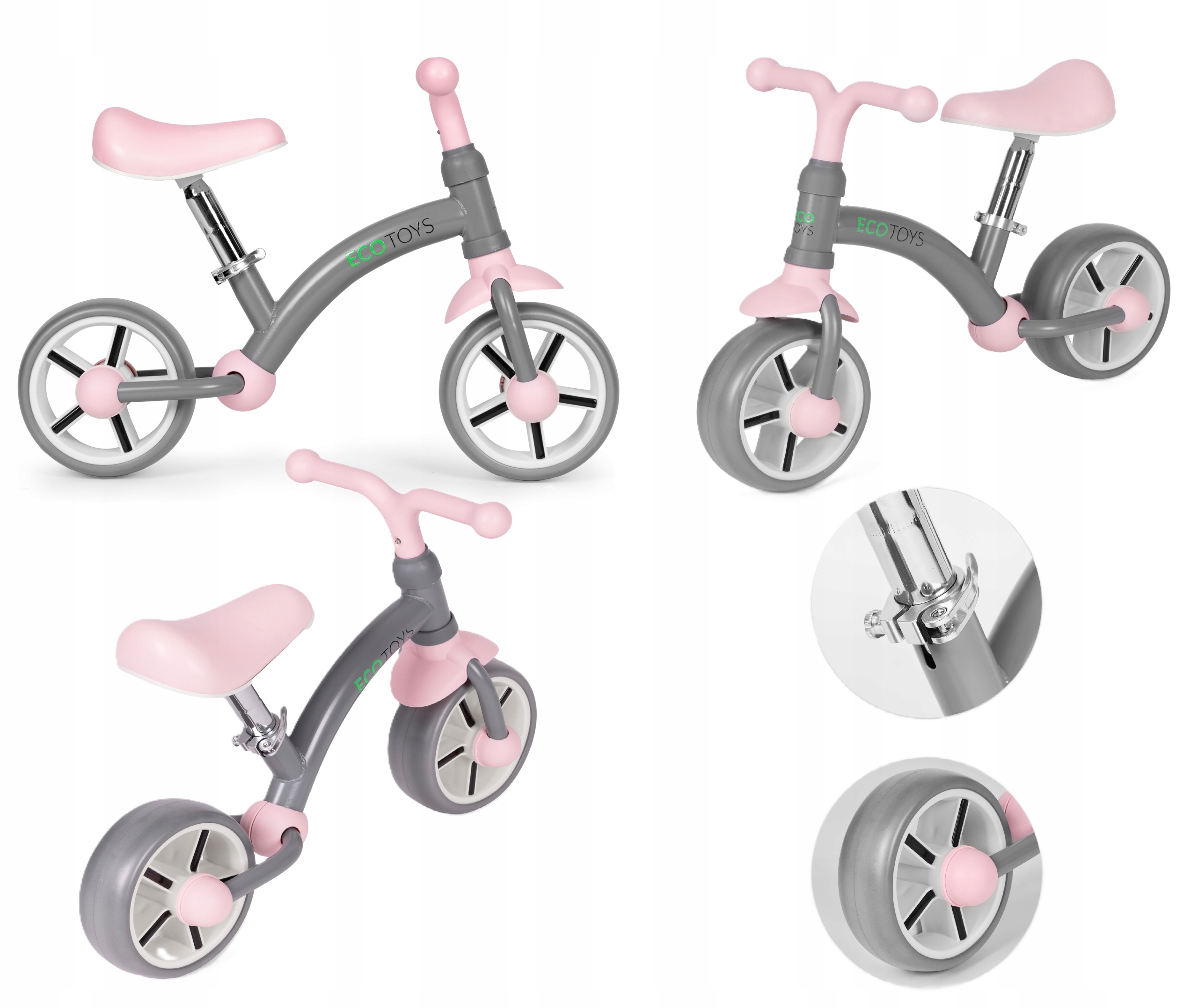 Rowerek Biegowy Dla Dzieci Regulowane Miękkie Siodełko Koła Eva Szary