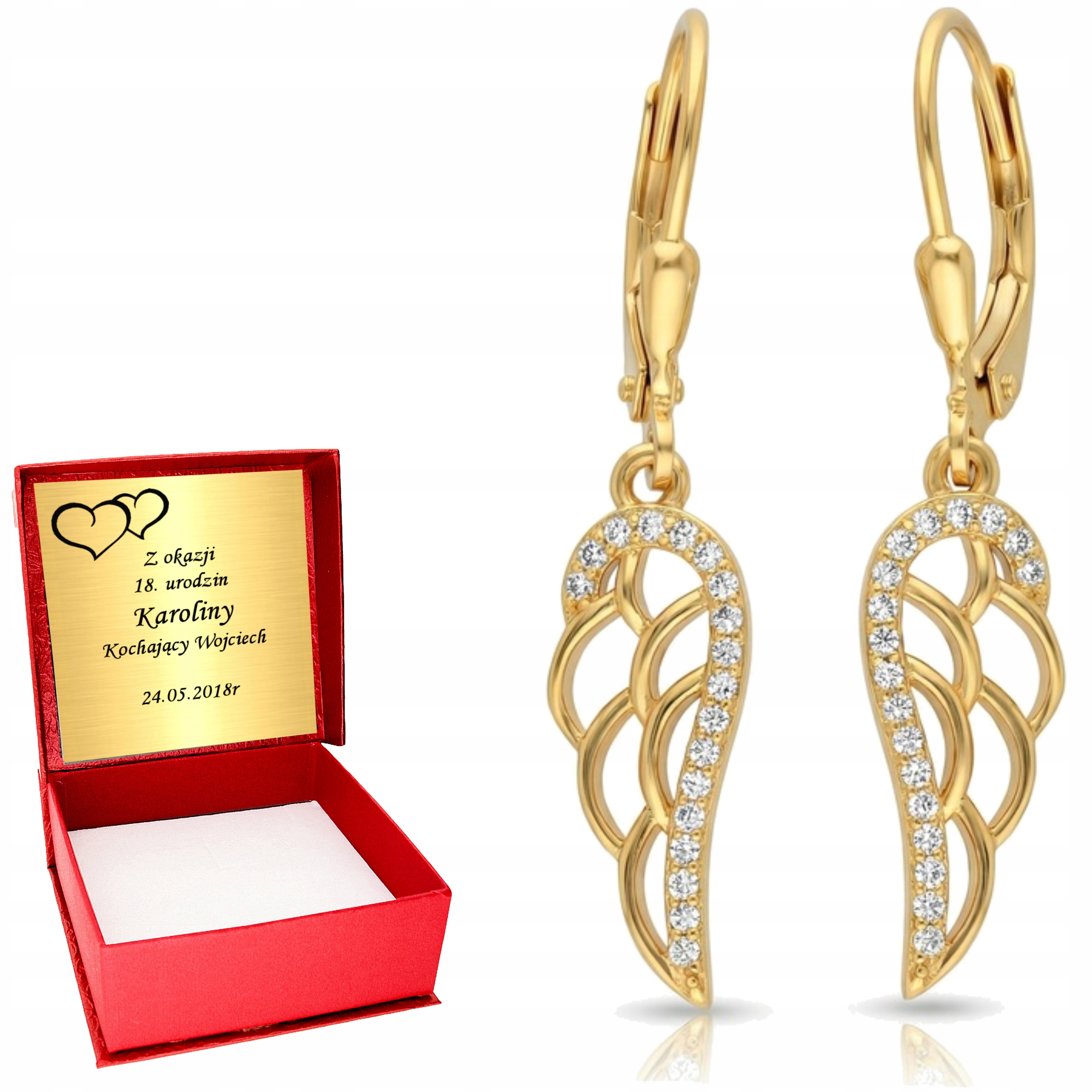 Złote Kolczyki 925 Skrzydła Anioła Angielskie Wiszące Damskie