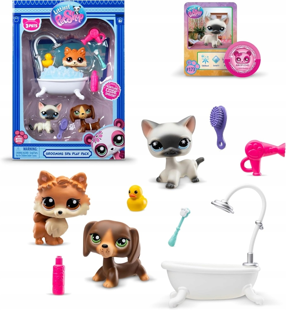 LITTLEST PET SHOP #172-174 ZESTAW GROOMING SPA 3 figurek zwierzątek +akc