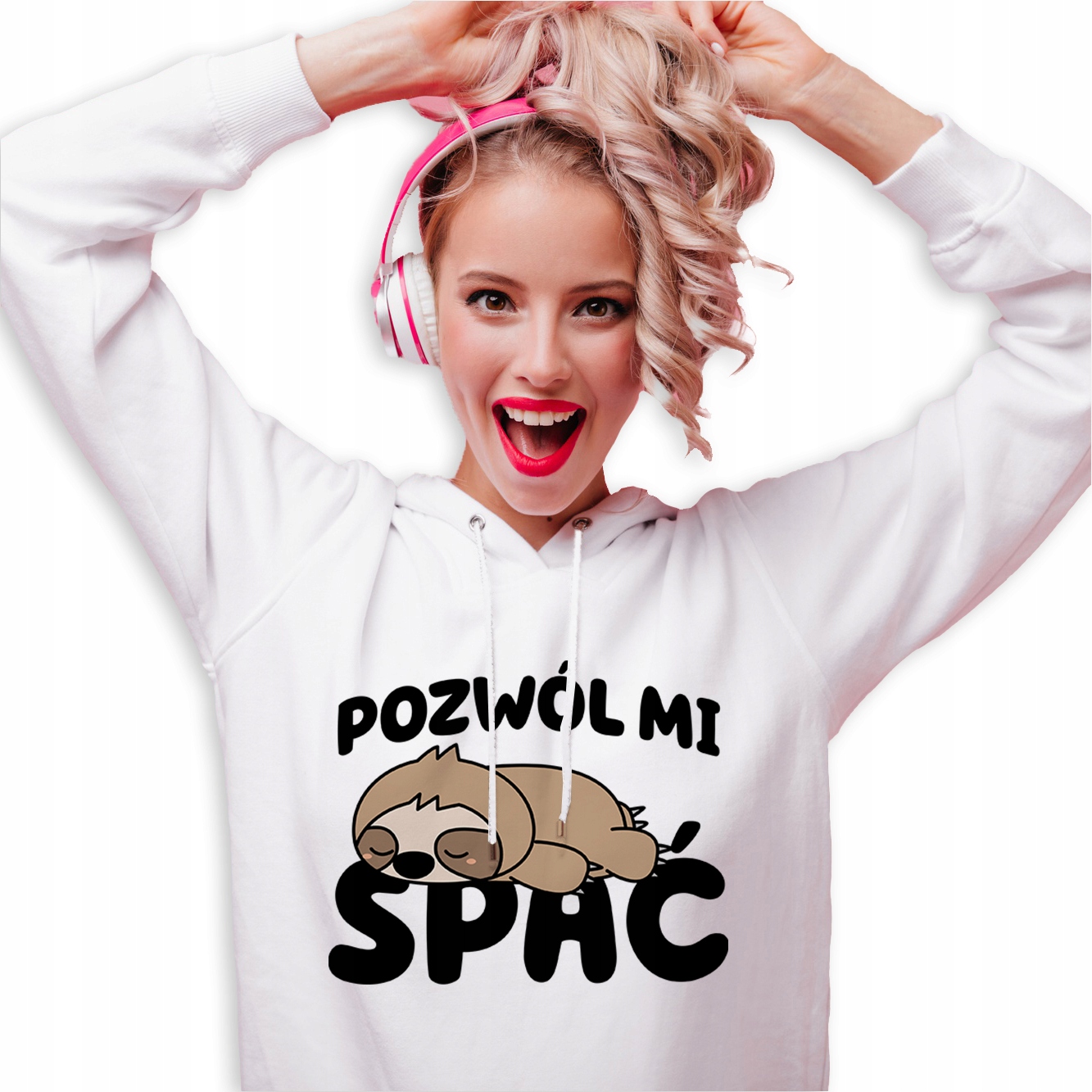 Mikina Bílá Kapuce Dárek Pro Spáče Dovol MI Spát Lenochod S