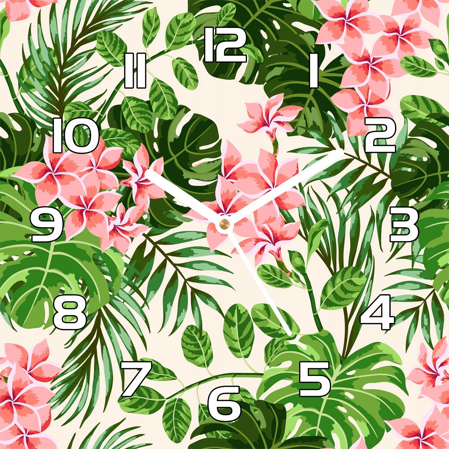 Čtvercové skleněné nástěnné hodiny Hibiskus 30x30 cm