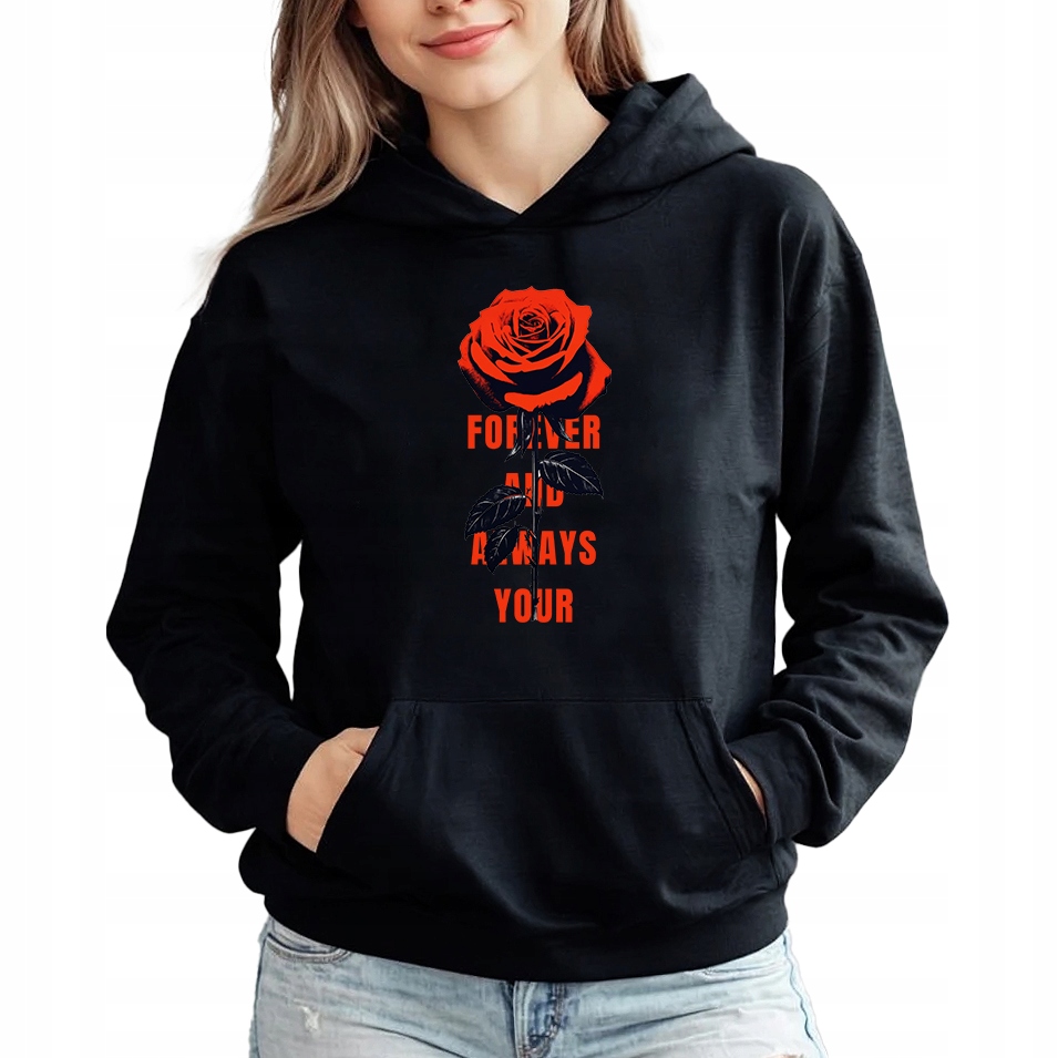 Černá mikina s kapucí , Vždy Vaše, Trendový styl, Dárek , velikost M