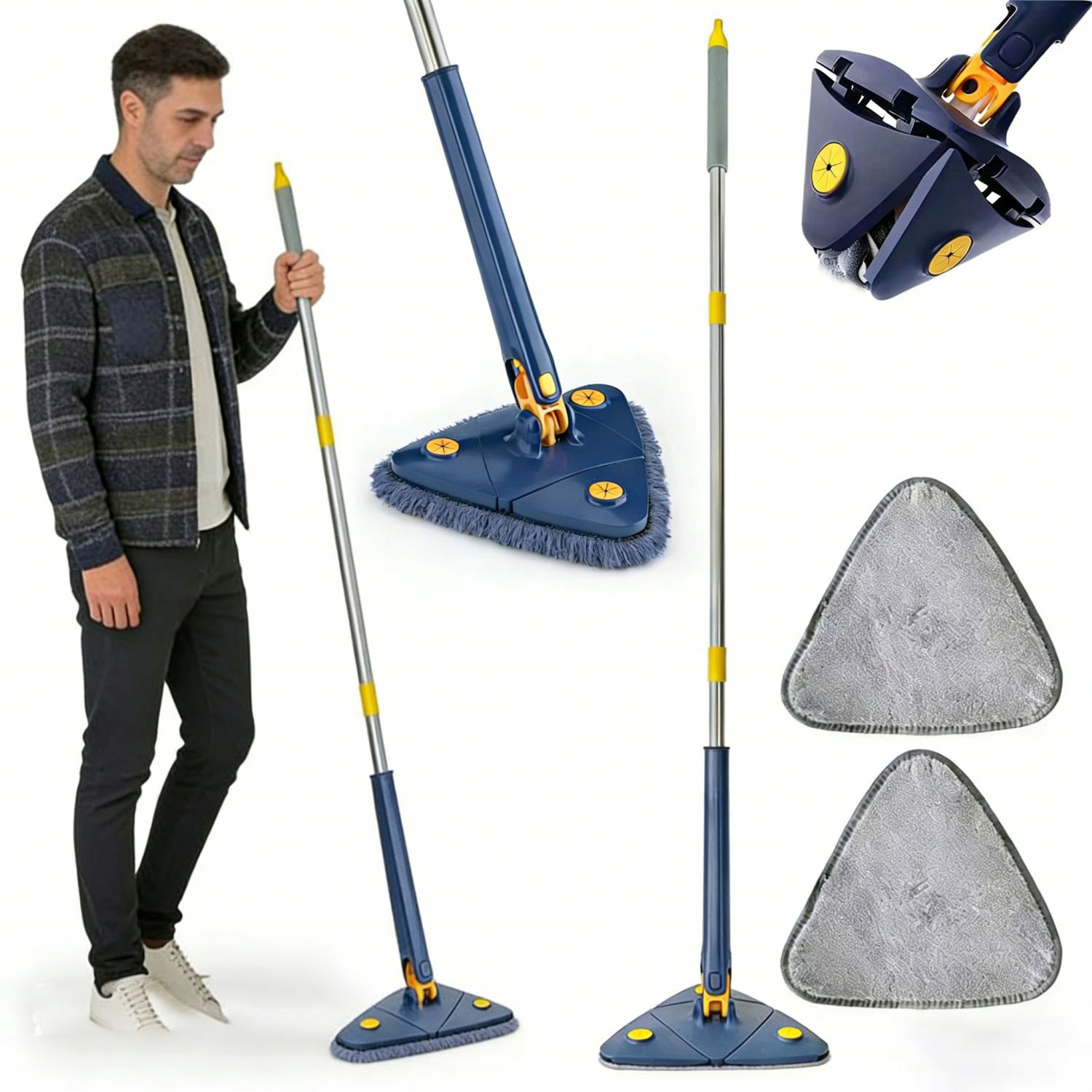 Otočný Mop 360 Trojúhelníkový S Teleskopickou Rukojetí a 2 Utěrkami 5S Rychlé schnutí