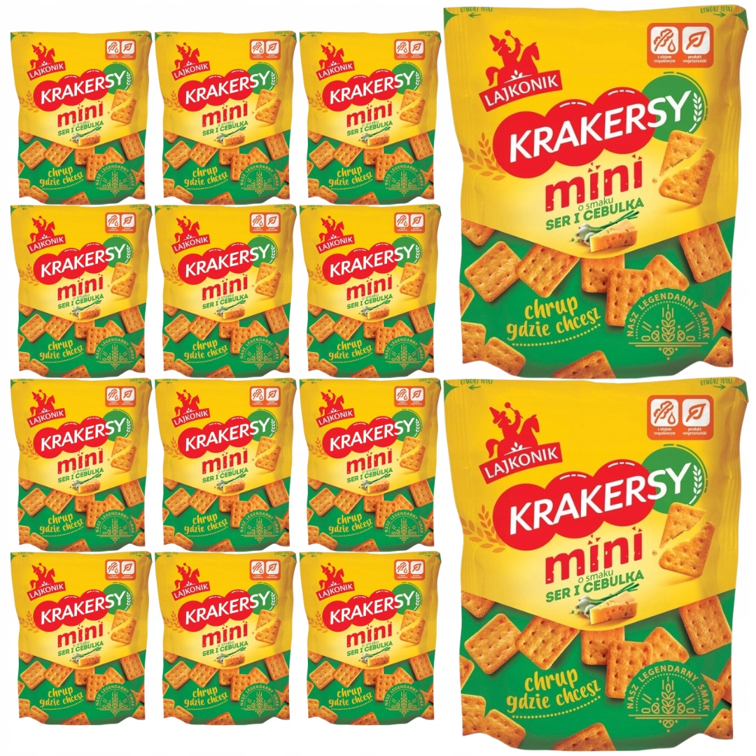 Levně Lajkonik Krakers mini s příchutí sýr cibulka 100 g x 14 kusů