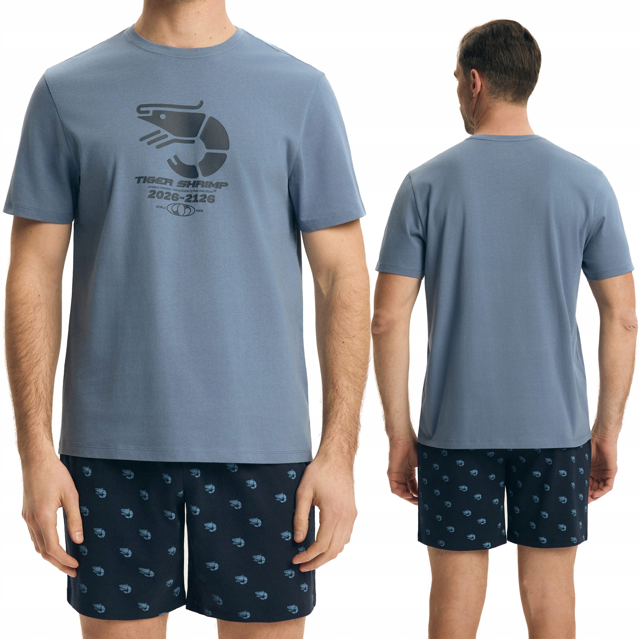 Piżama męska 100% Bawełna Komplet T-Shirt Spodenki Henderson L