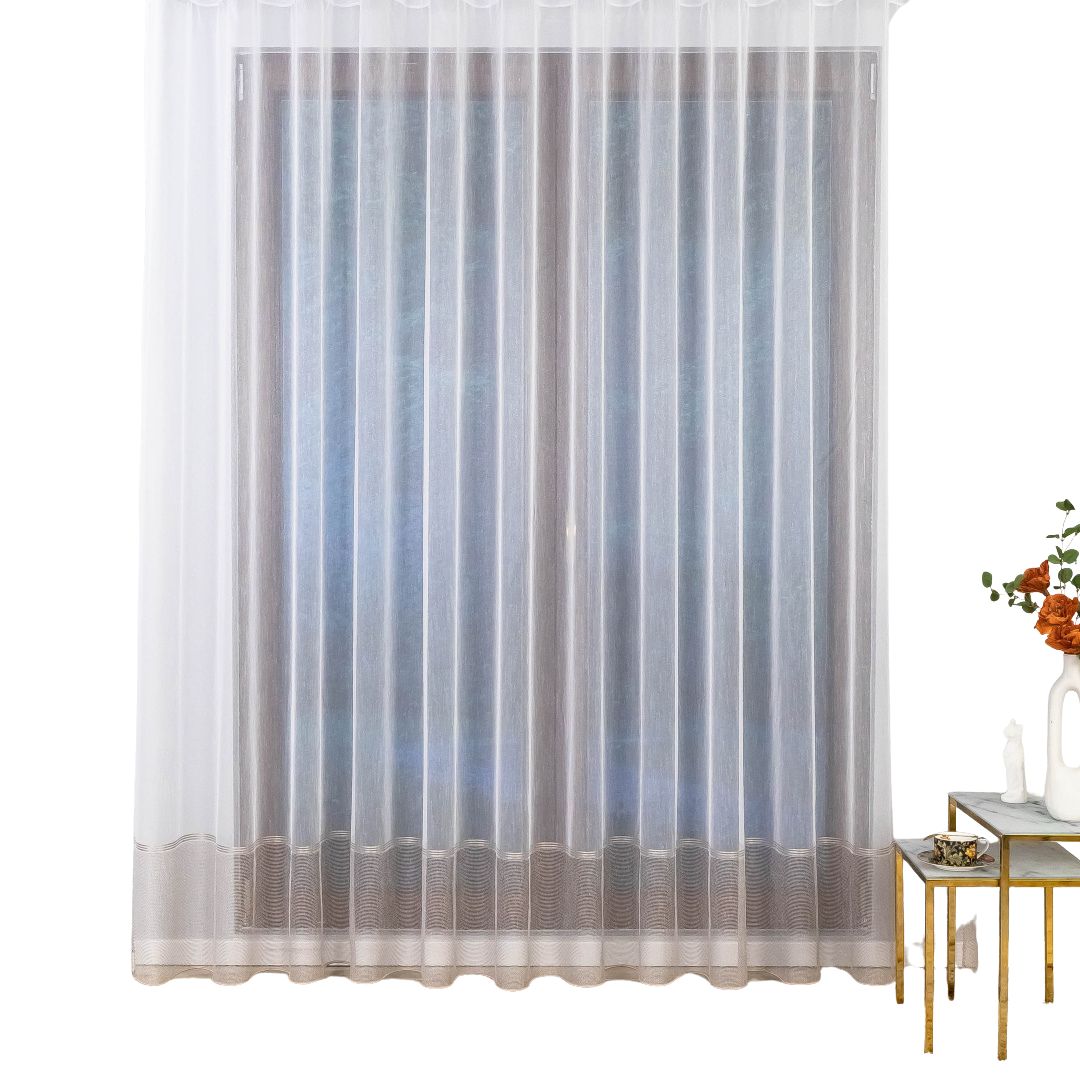 Markýzová záclona s béžovým pásem S páskou Ušitá v Polsku 600 x 220 cm