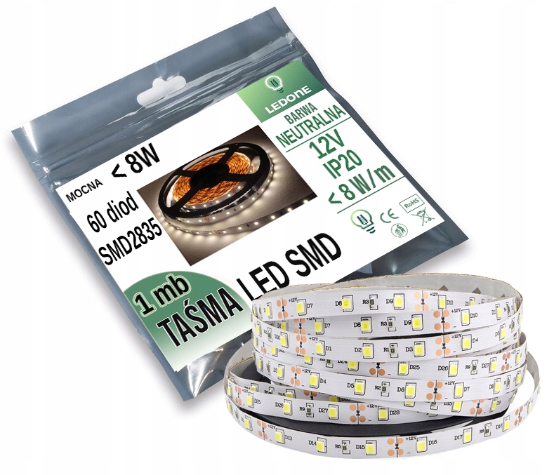 

Mocna 8W Taśma Led Premium 2835 300 IP20 Neutra 1m
