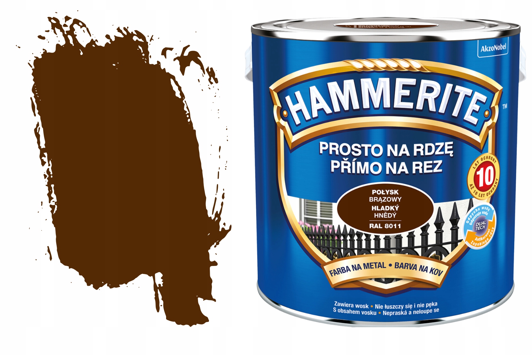 Hammerite do Metalu Drewna Antykorozyjna Na Rdzę Brązowy Połysk2,5L