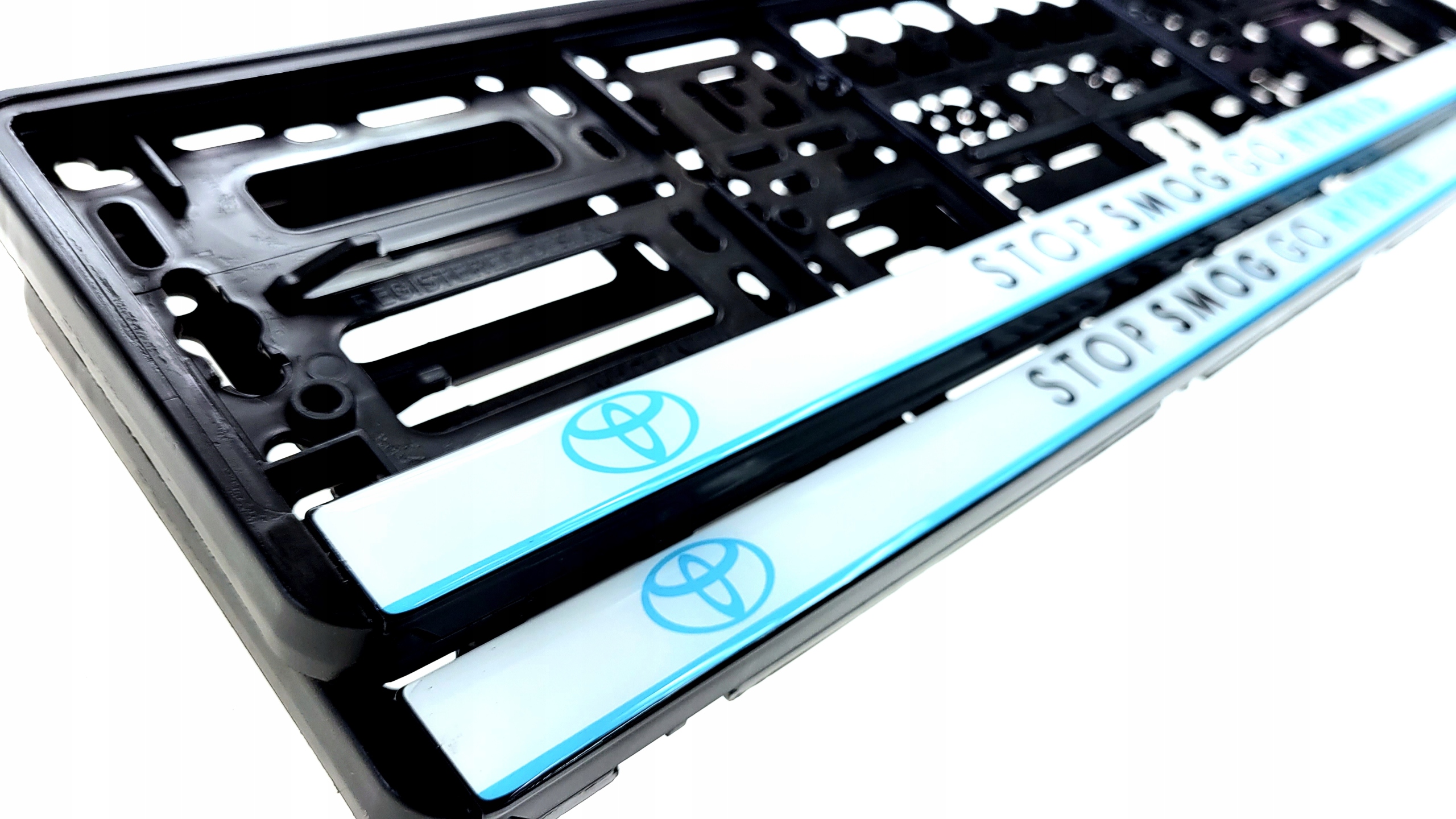 Ramki do tablicy rejestracyjnej Toyota Stop Smog Go Hybrid Żelowe 2 sztuki