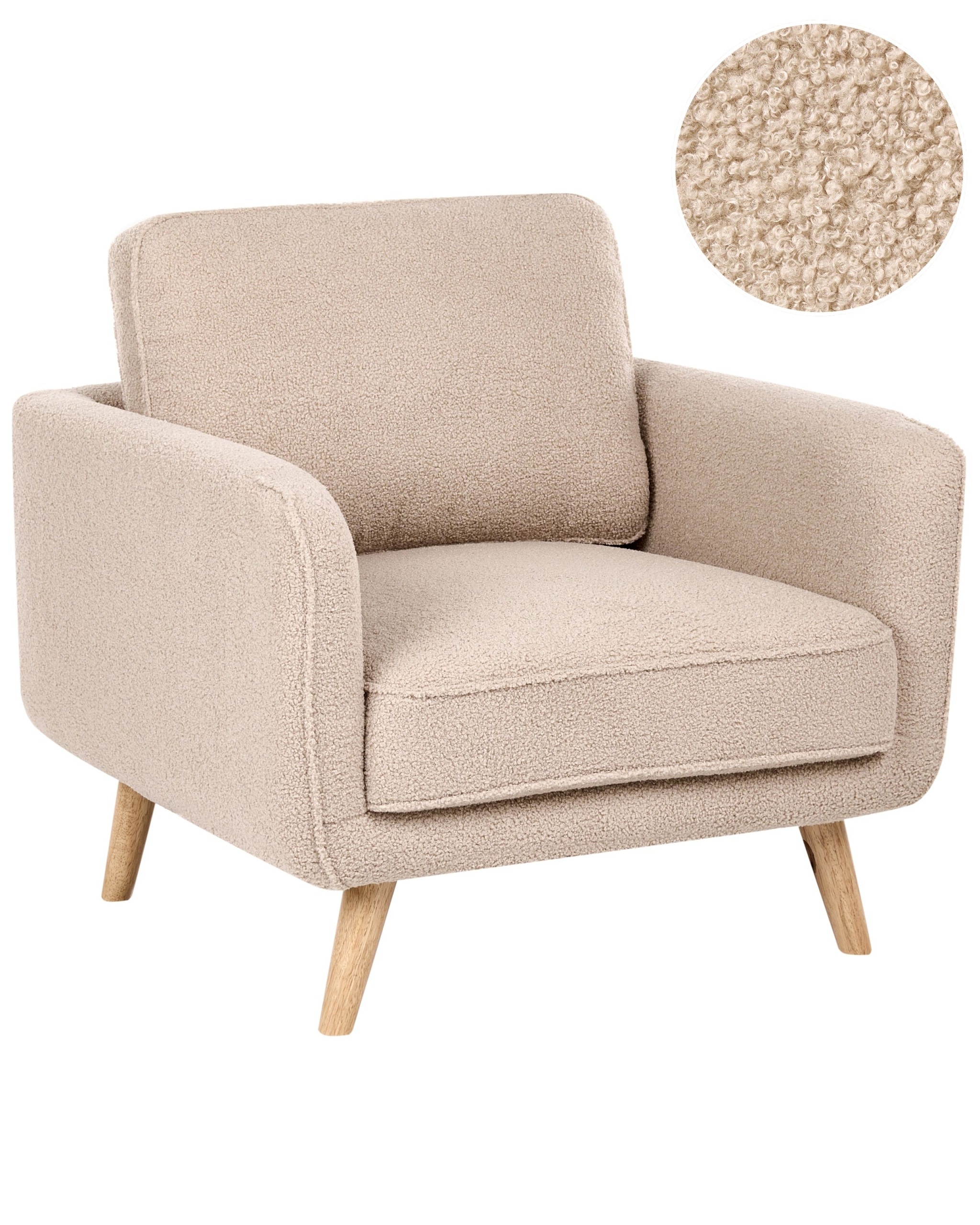 Fotel do salonu drewniane nogi boucle beżowy