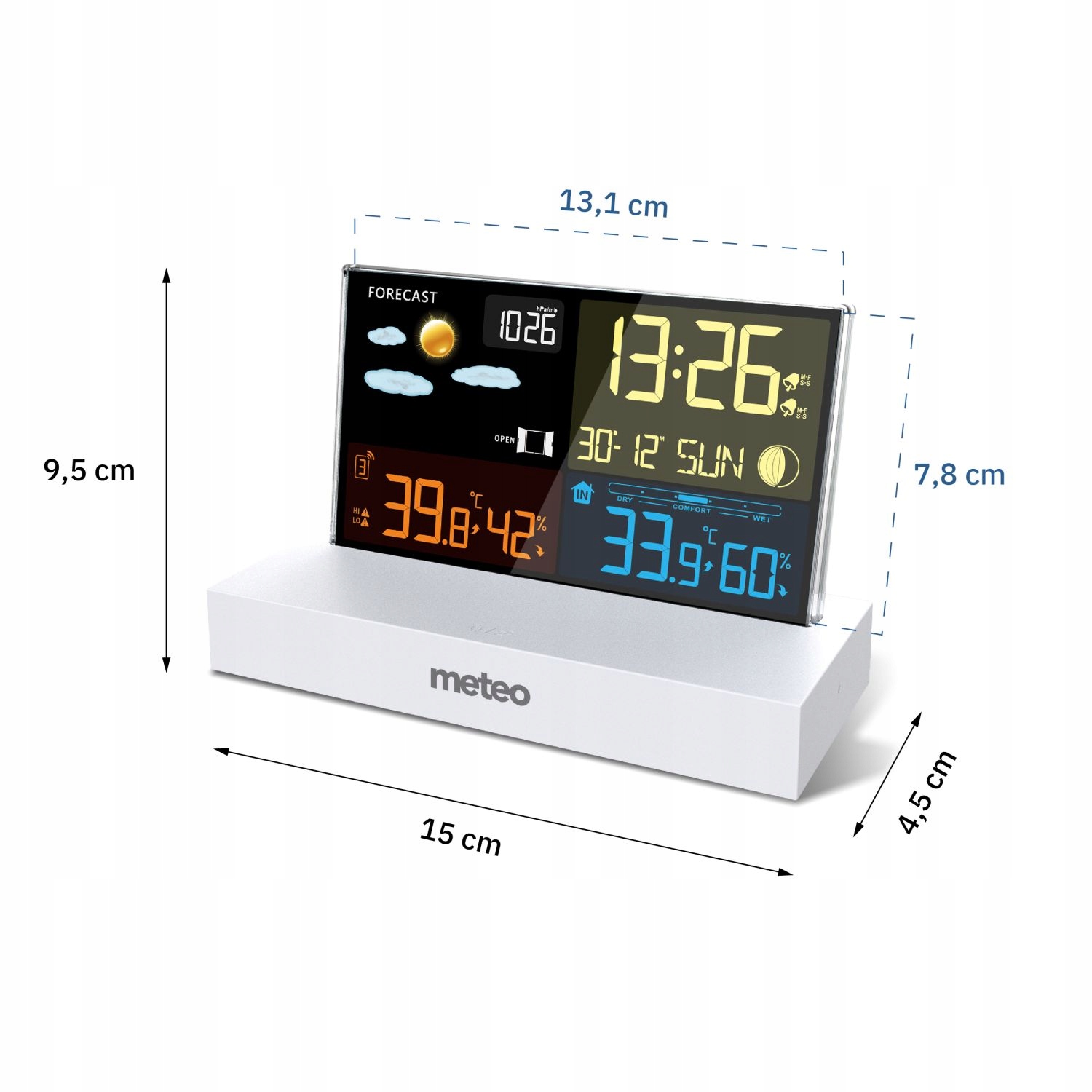 Elegancka stacja pogody METEO SP110B | Budzik | Alarm temperaturowy | DCF Kolor biały