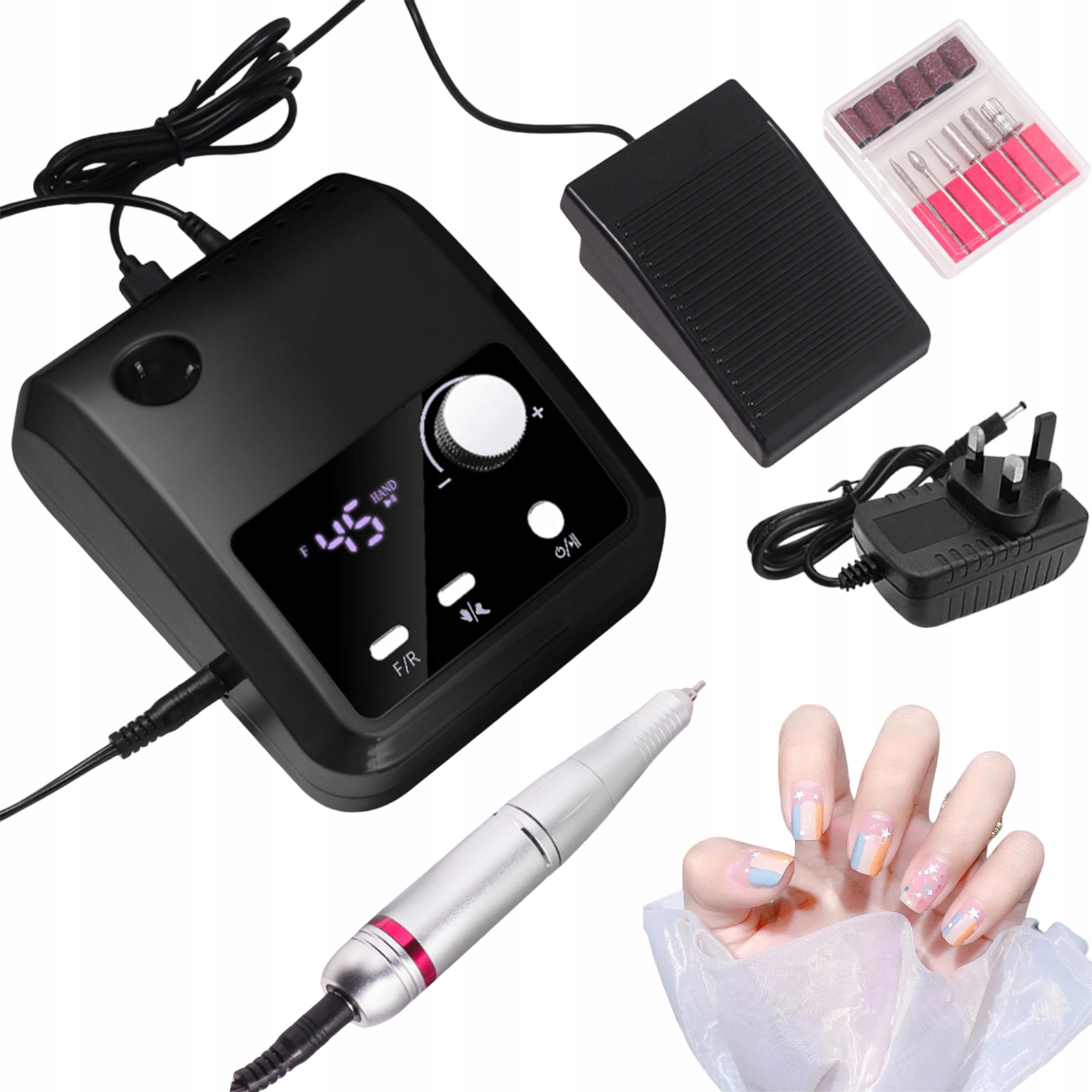 Bruska S Nožním Pedálem 45000RPM Pro Domácí Pedikúru A Manikúru, Černá