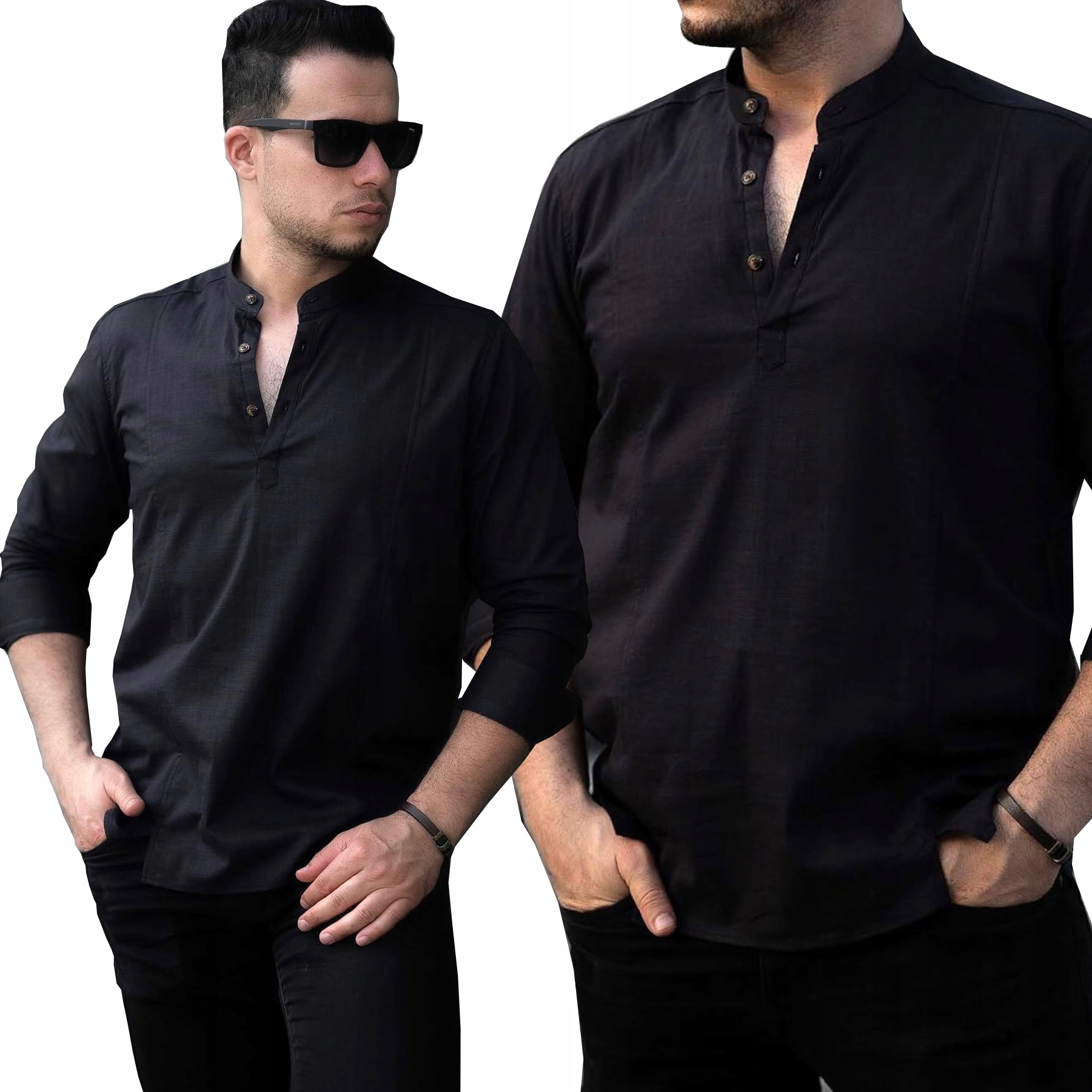 Pánská košile Stojka Denní Lněná Prodyšná Len Regular