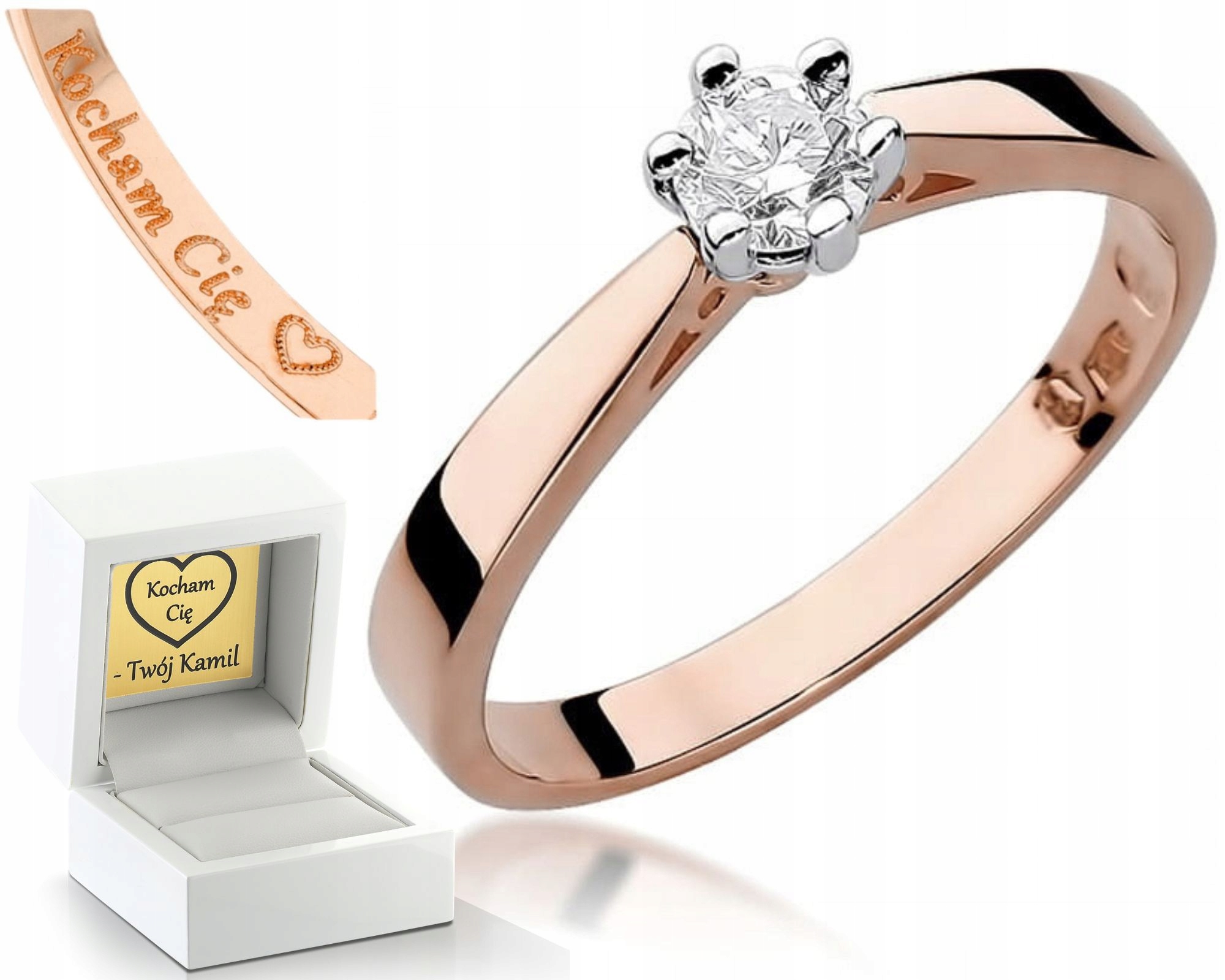 Zásnubní Prstýnek S Briliantem Růžové Zlato Gravírování 585 Bonus Dárek