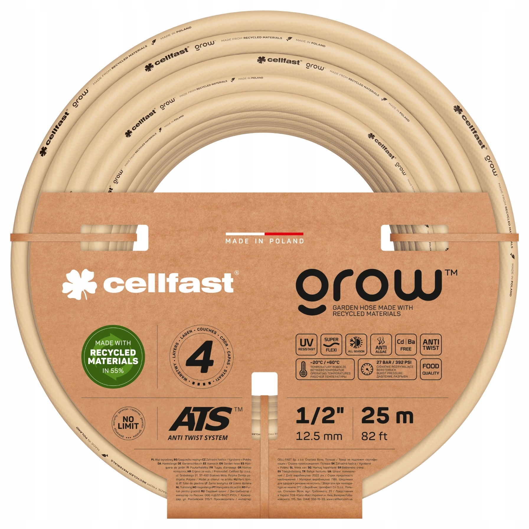 Zahradní Hadice 4 Vrstvy 1/2" 25 M Cellfast