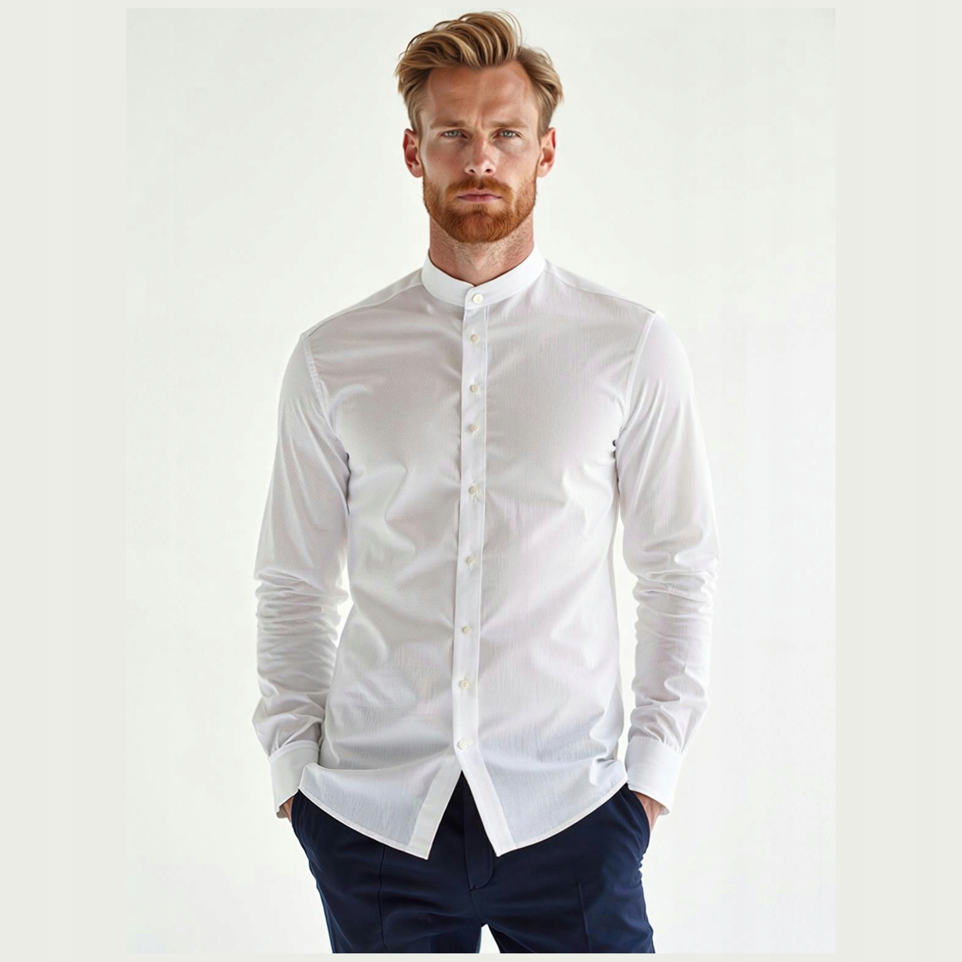 Pánská košile se stojáčkem v bílé barvě Pako Lorente vel 41-42/176-182