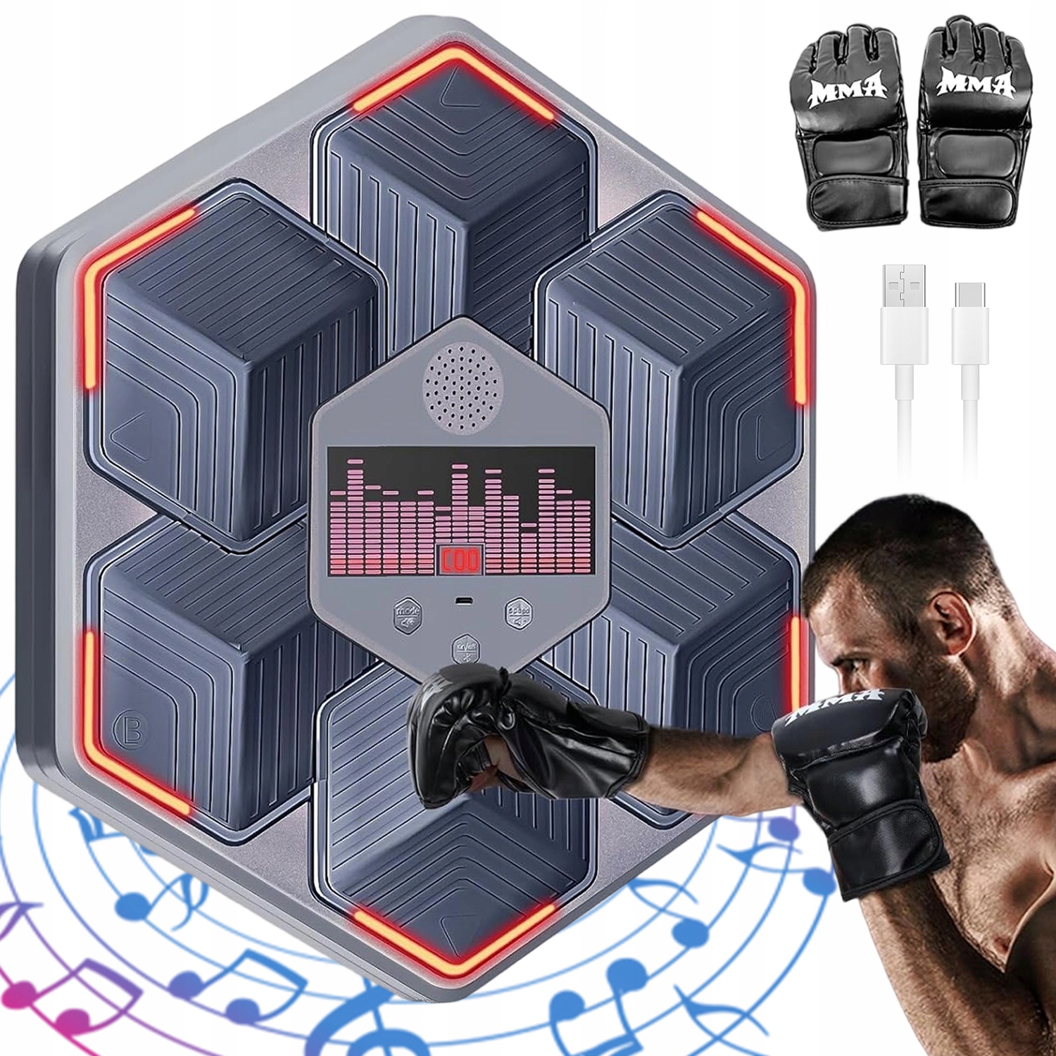 Elektroniczna Tarcza Bokserska Na Ścianę Z Bluetooth 16 Prędkości +rękawice