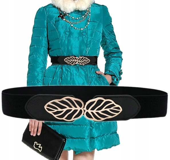 

Wąski Damski Pasek Elastyczny modny złote listki