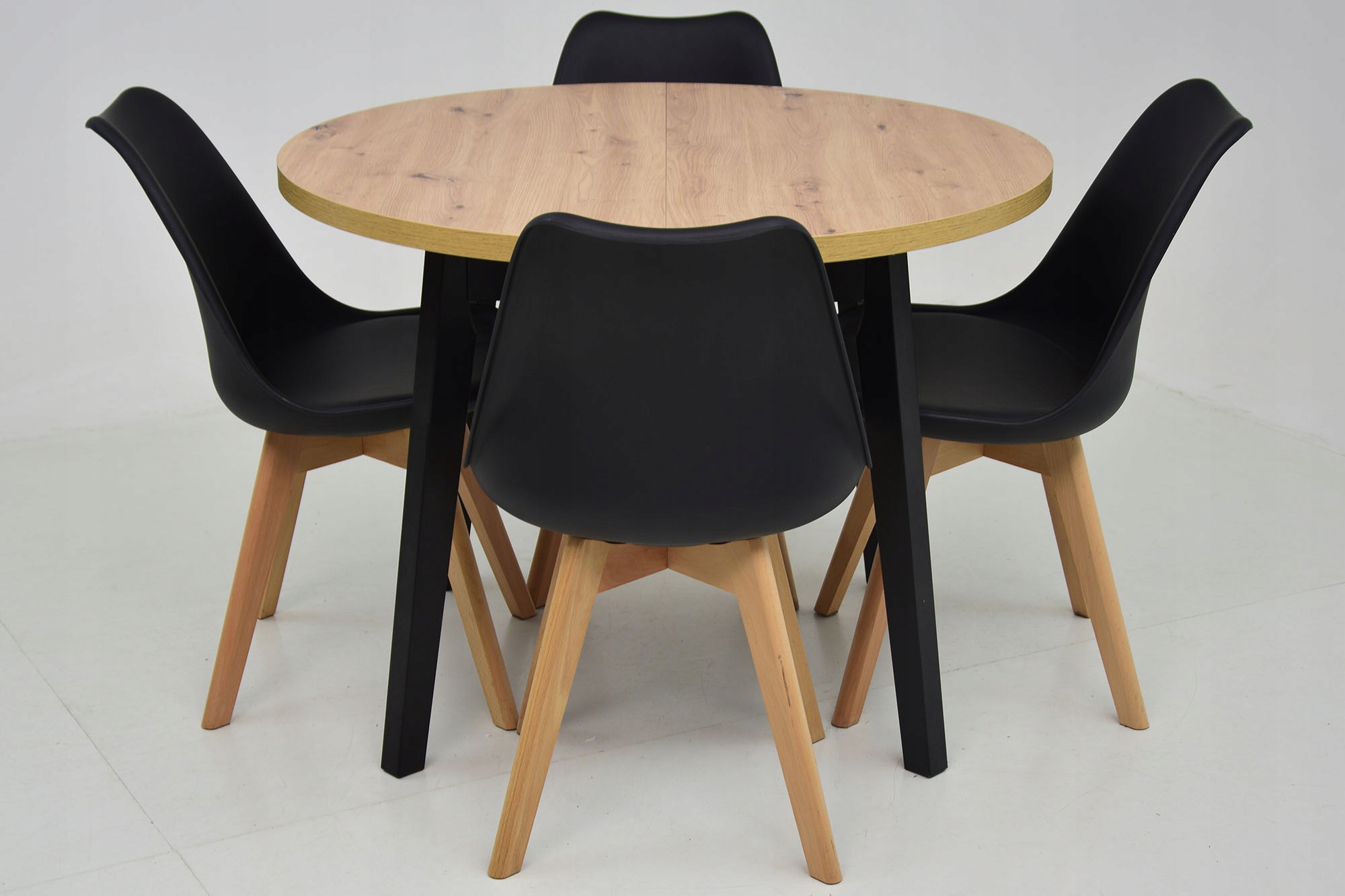 Stół okrągły 100/130 cm + 4 krzesła skandynawskie Kolor blatu dąb artisan