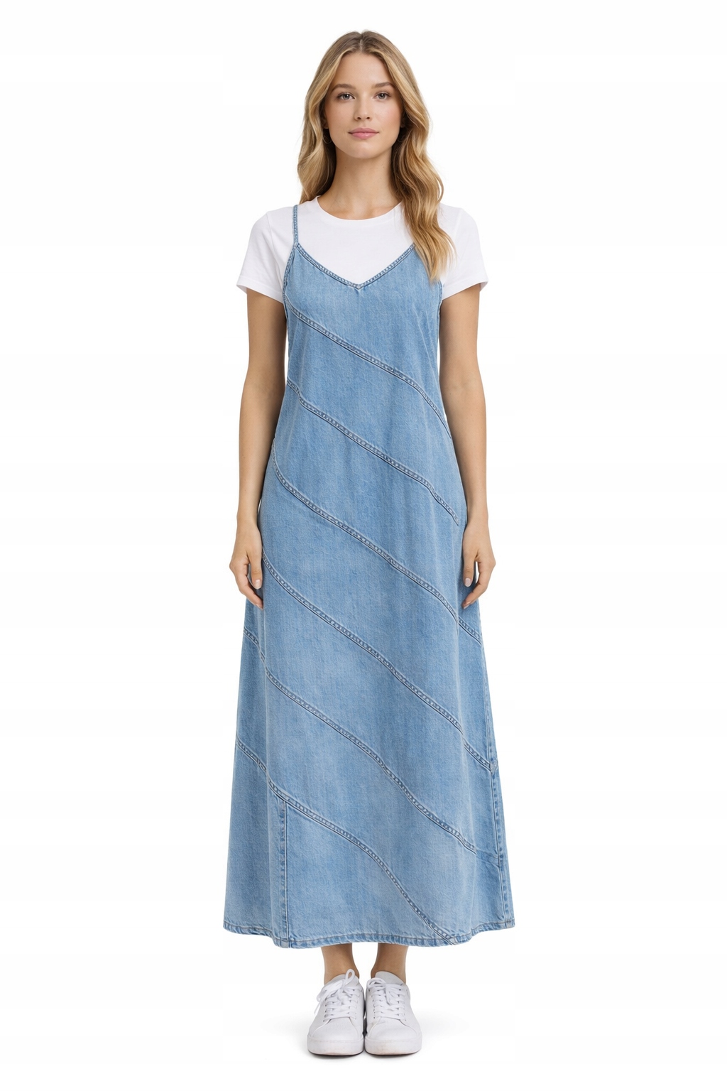 Džínová Šaty S Ramínky A Ozdobnými Švy, Velikost I4A