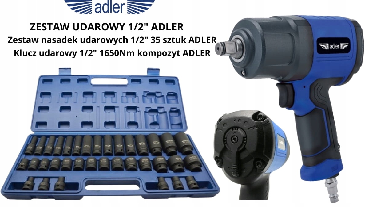 Sada rázový uťahovák 1/2" Sada nástavcov 1/2" Adler