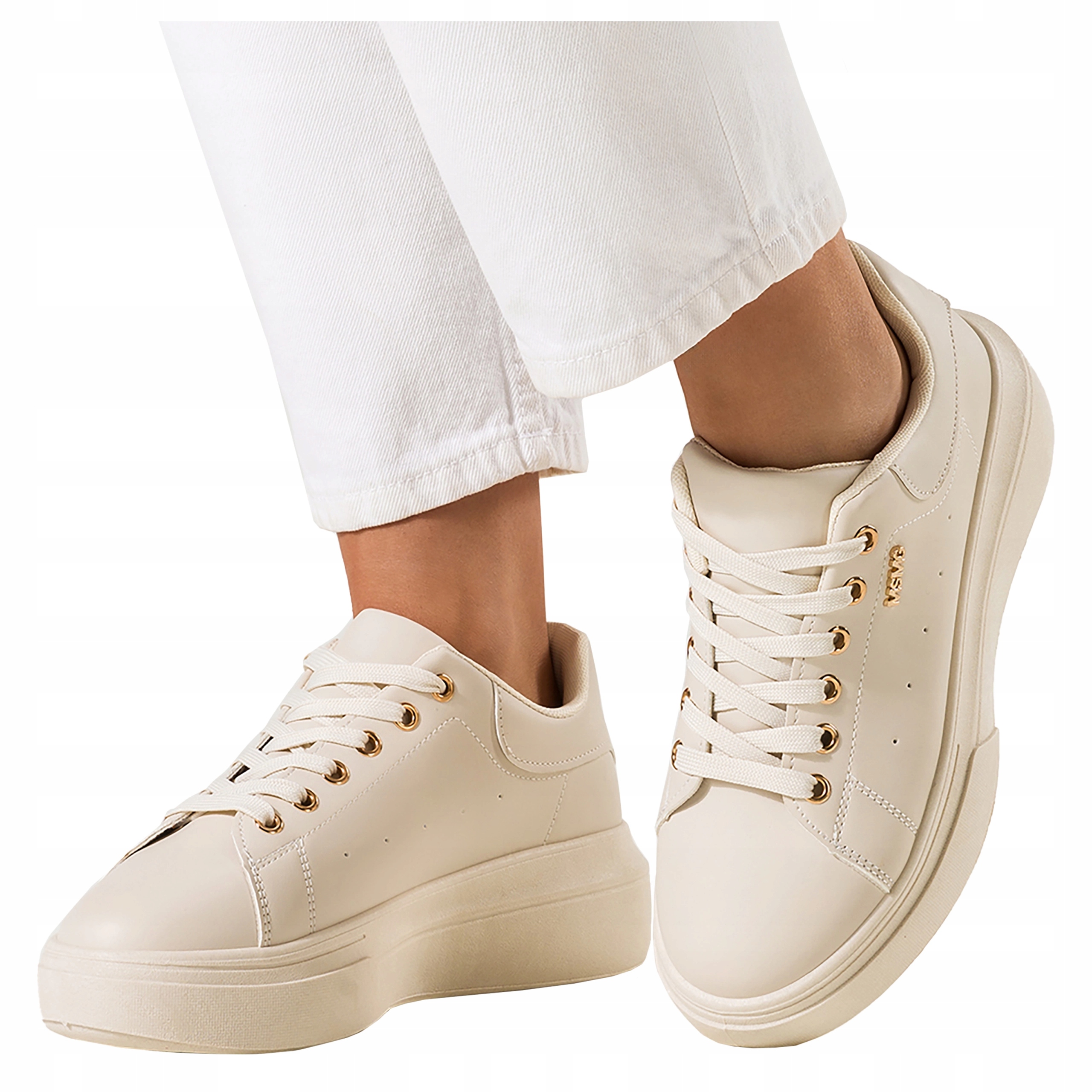 Dámské béžové Tenisky Na Platformě Sportovní obuv Šněrovací velikost 41