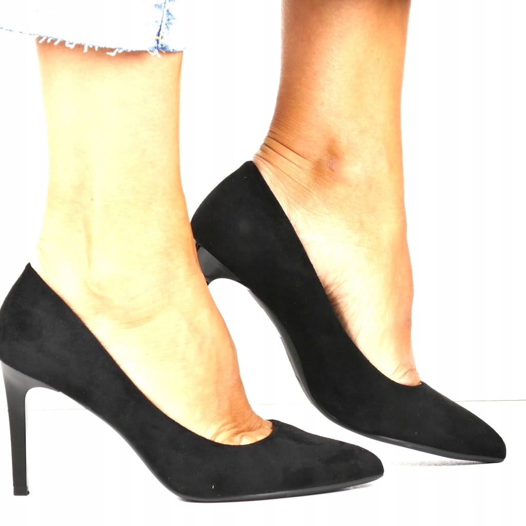 Dámské Lodičky Na Podpatku Černé Semišové Pohodlné Dámské Módní Lodičky