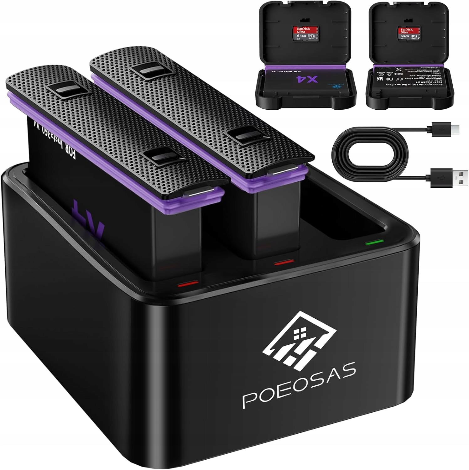 Akumulátor 360 X4 pro Insta360 2500 mAh a 3-kanálová rychlonabíječka typu C