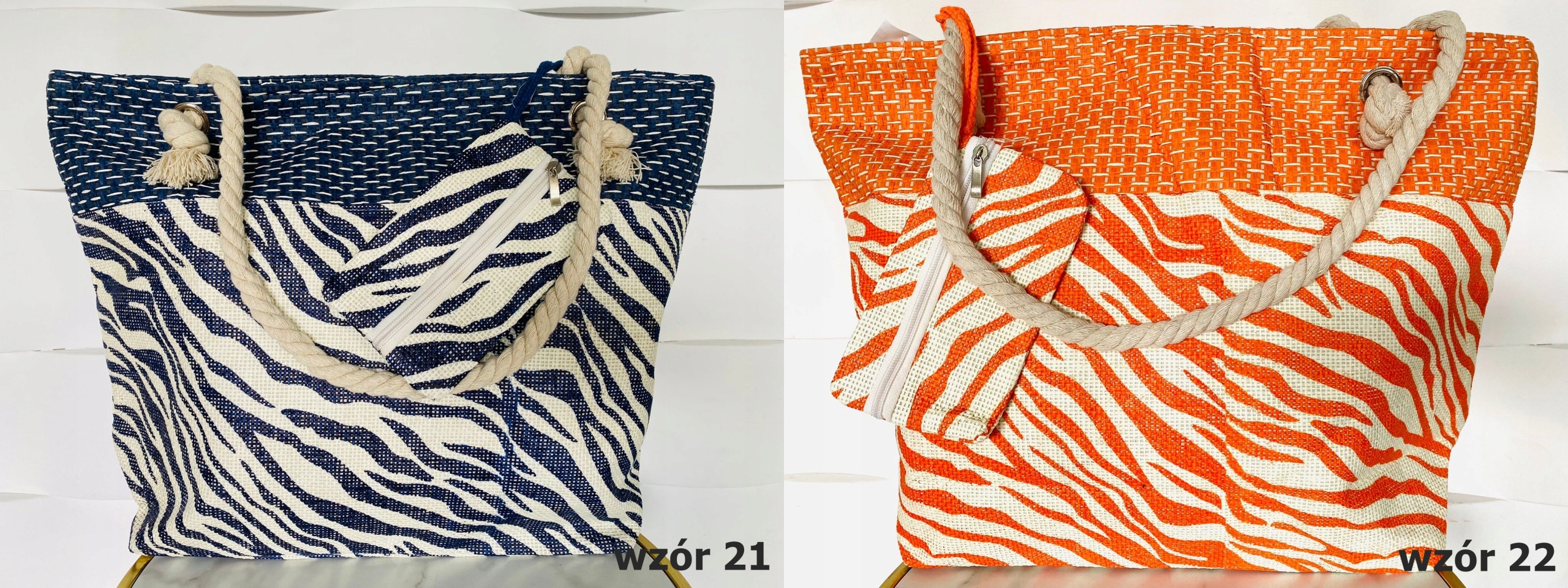 Torba Plażowa Pleciona Duża Różne Kolory Kolor niebieski