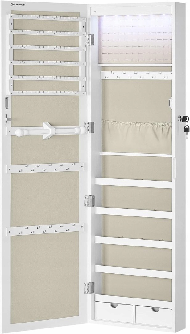 Zrcadlo s skříňkou na šperky a organizérem 120 x 37 cm, bílé