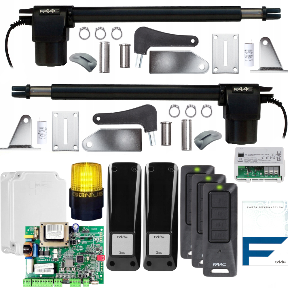 Faac Alfa 414 Zestaw do bramy skrzydłowej do 8m 3 piloty XT4 Fds Lampa Led