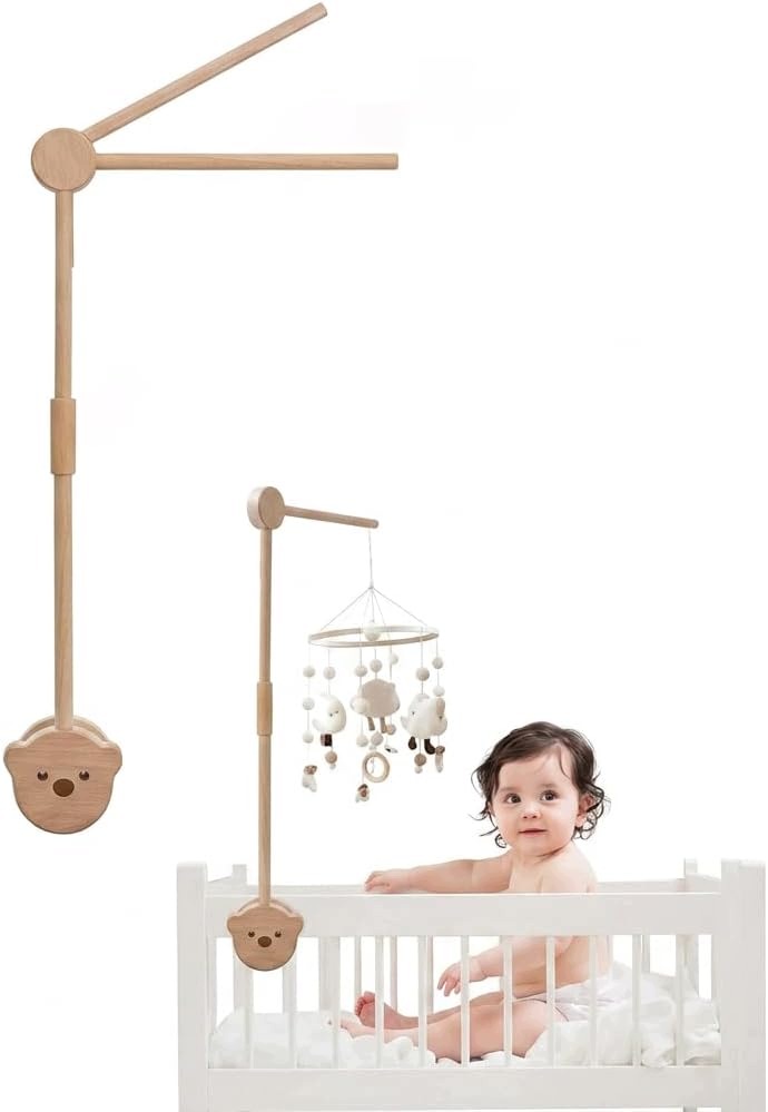 Mobilne ramię do łóżeczka drewniane 71-84 cm zawieszka Niedźwiedź