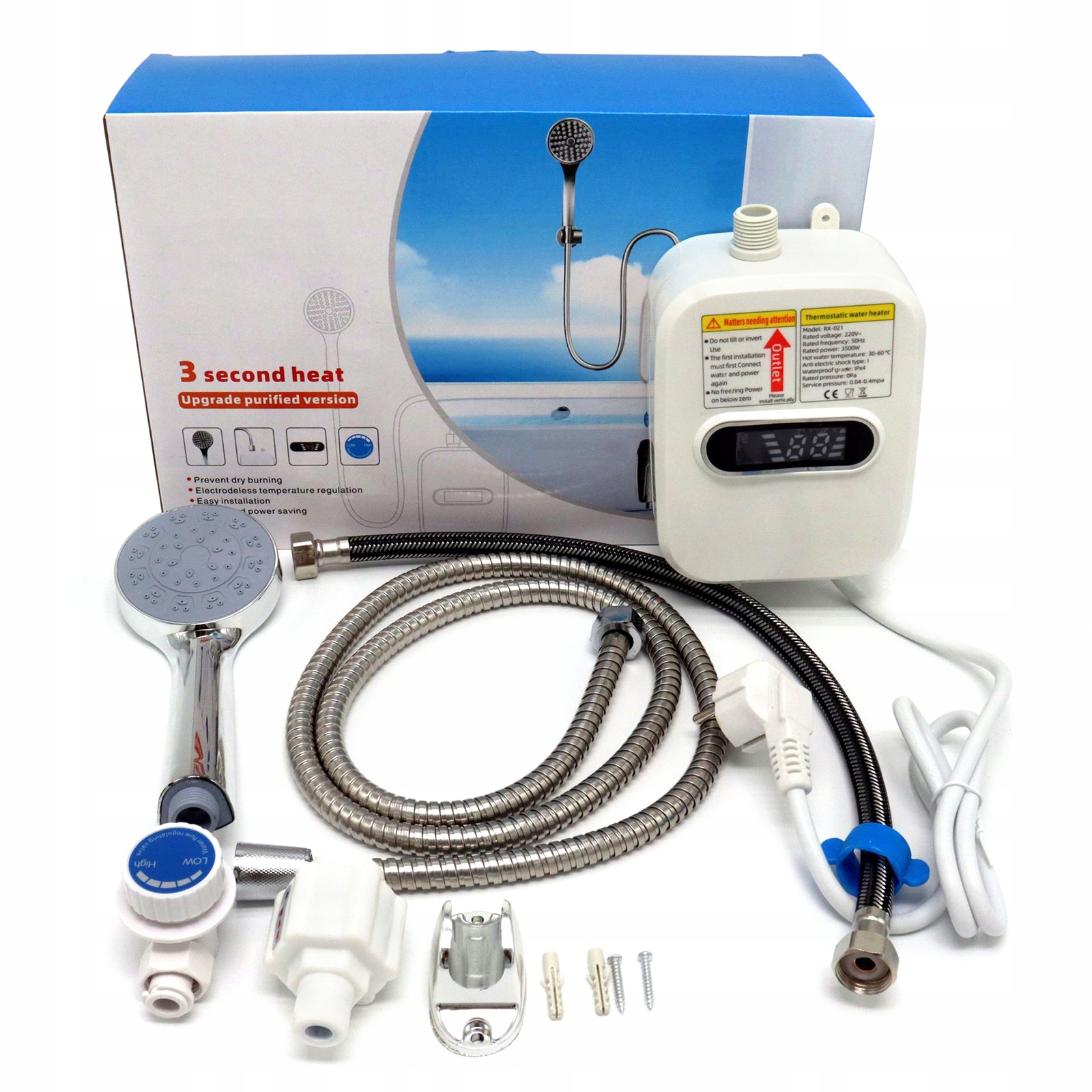 PODGRZEWACZ WODY PRYSZNICOWY PRZEPŁYWOWY 3.5KW LCD