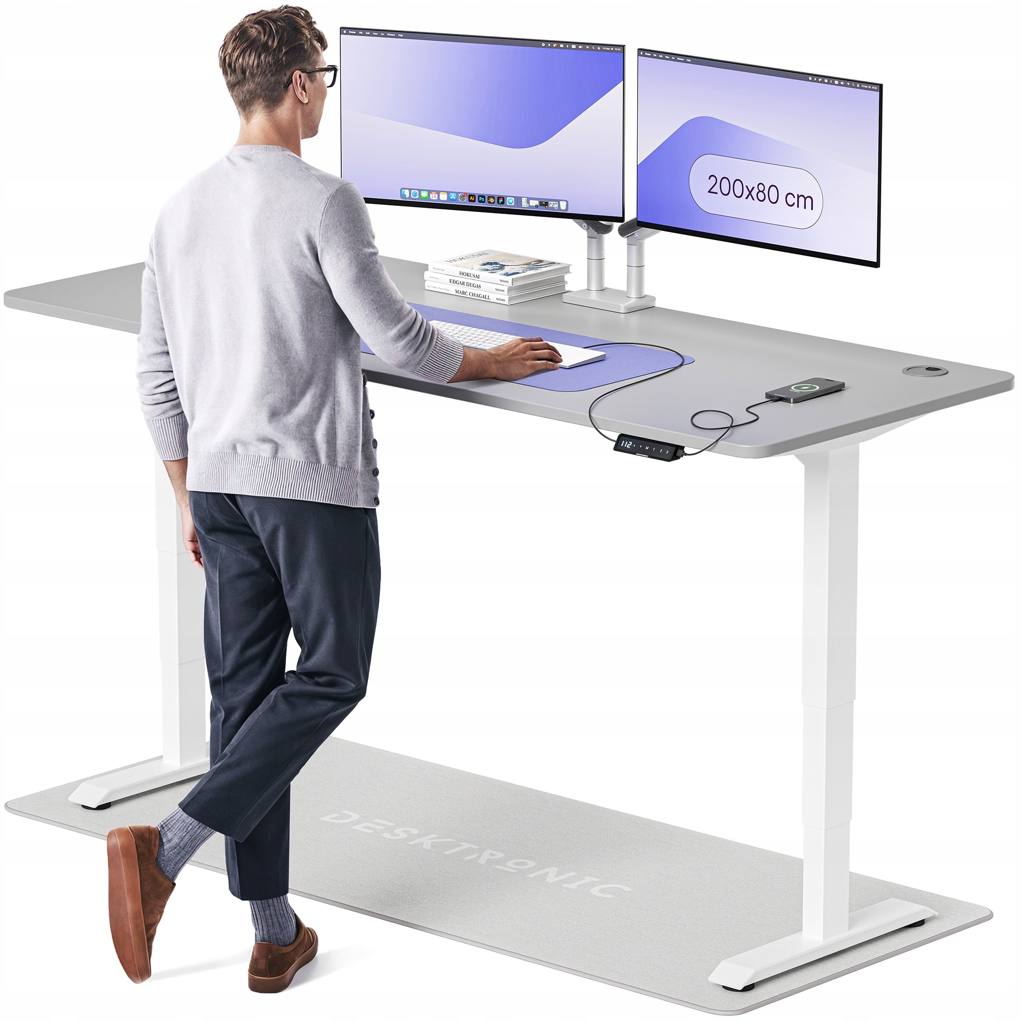 Biurko z elektryczną regulacją wysokości HomePro 200x80 cm Biały/Szary