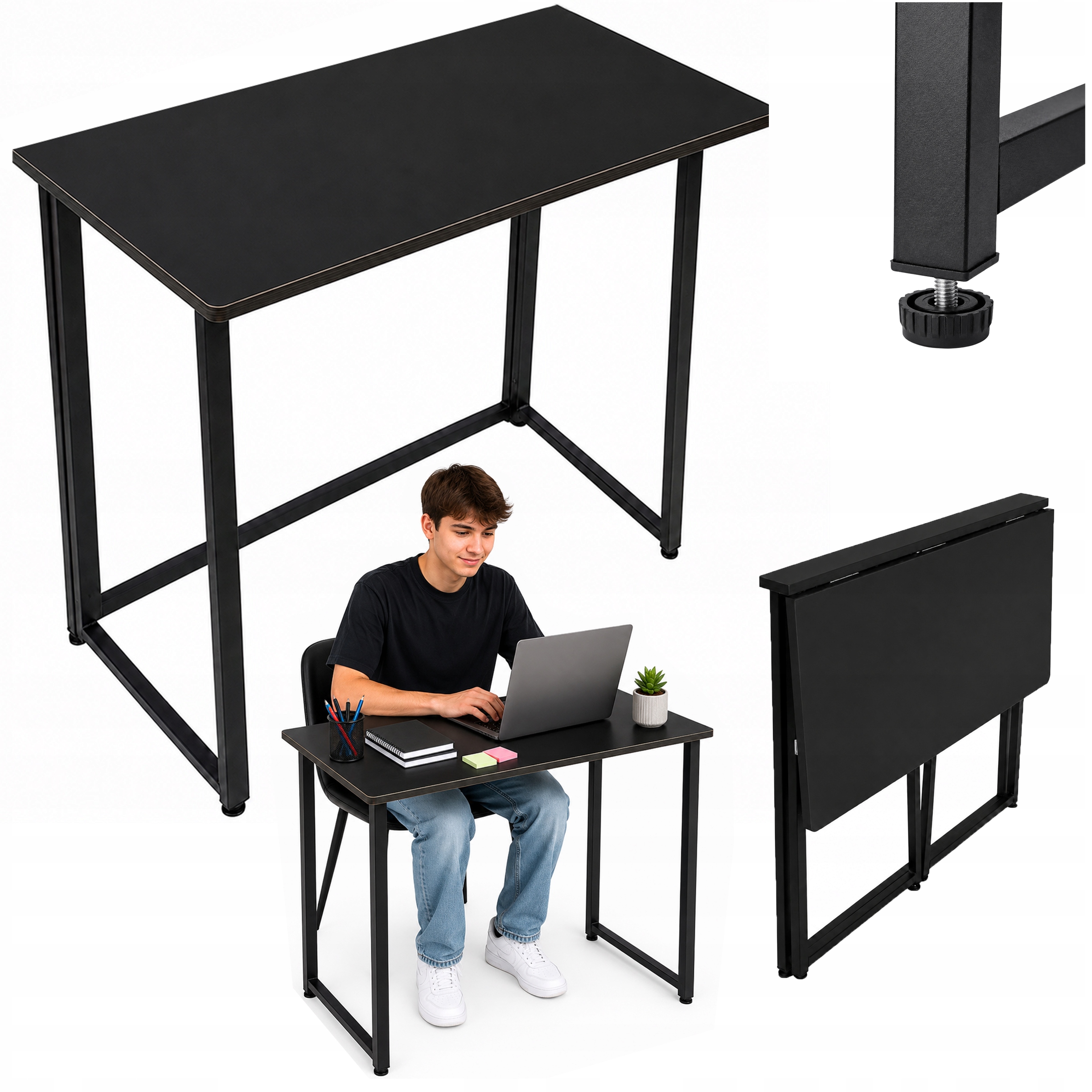 Skládací Počítačový Stůl Pokojový Stolek 45 cm Moderní Lehký Černý