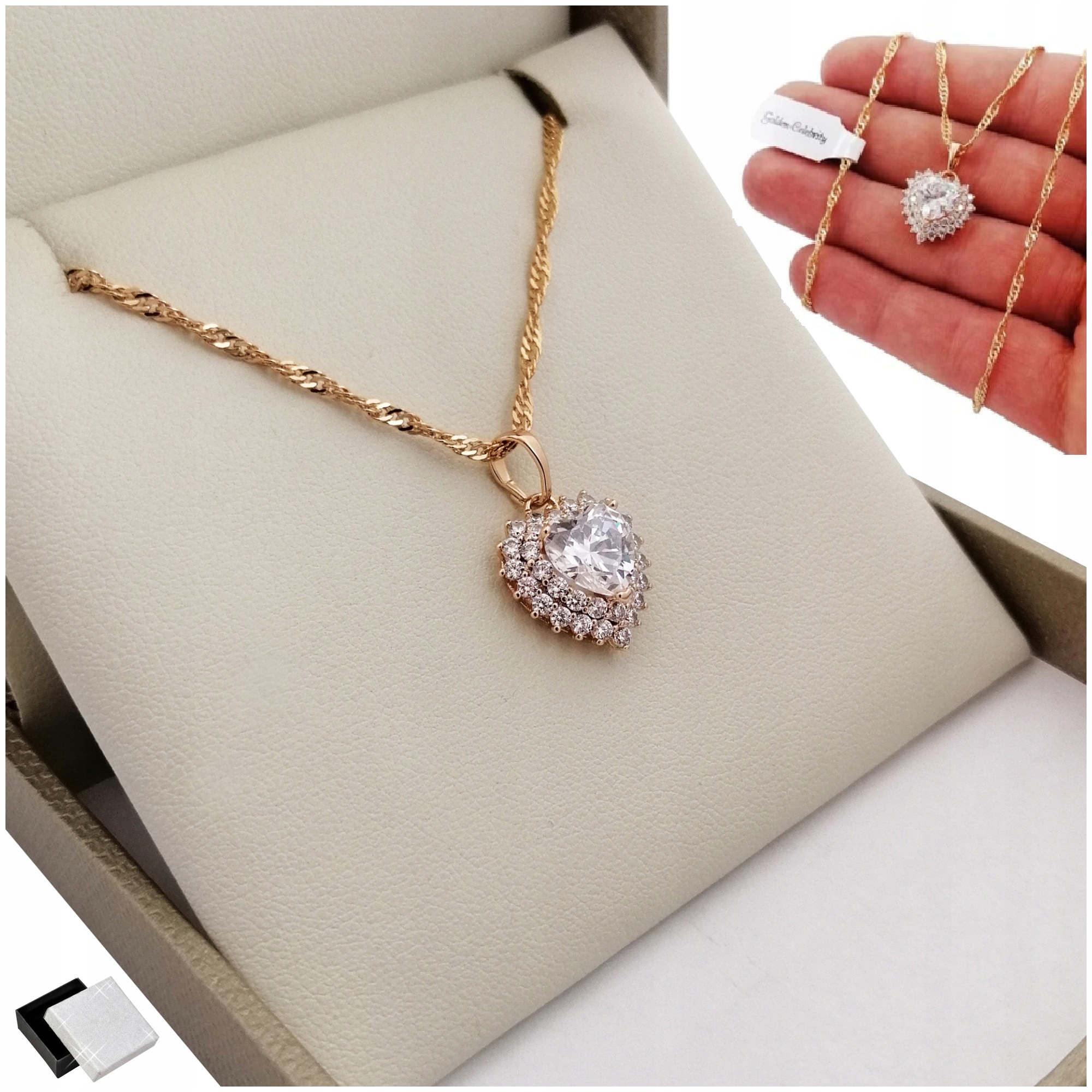 Krásný Zlatý Dámský Náhrdelník Srdce 18K Jako Dárek Ocel 70 CM