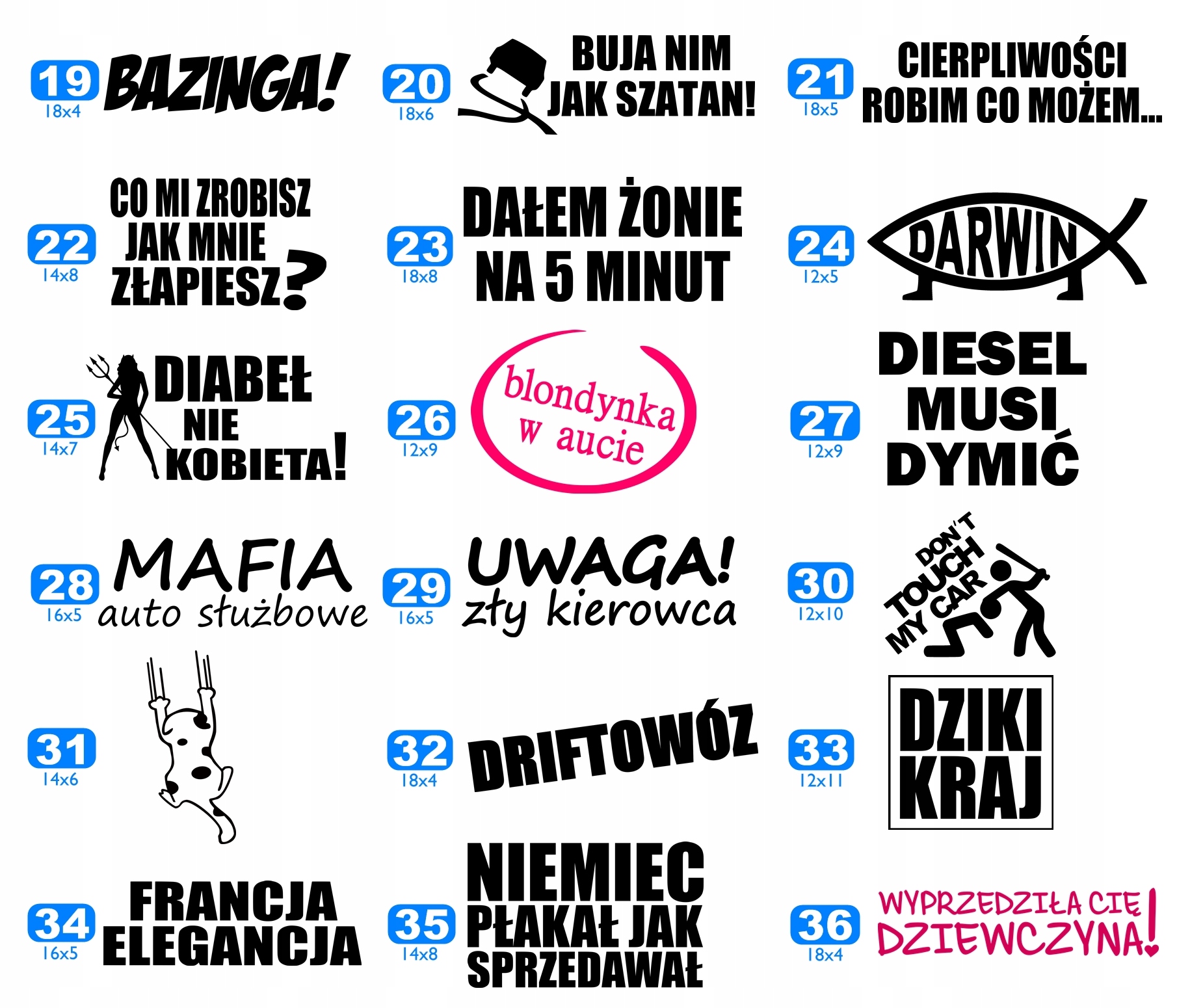 ŚMIESZNE NAKLEJKI NA SAMOCHÓD SZYBĘ - PASUJĄ NA KAŻDE AUTO SOLIDNE WYKONANE Producent Pan Naklejka