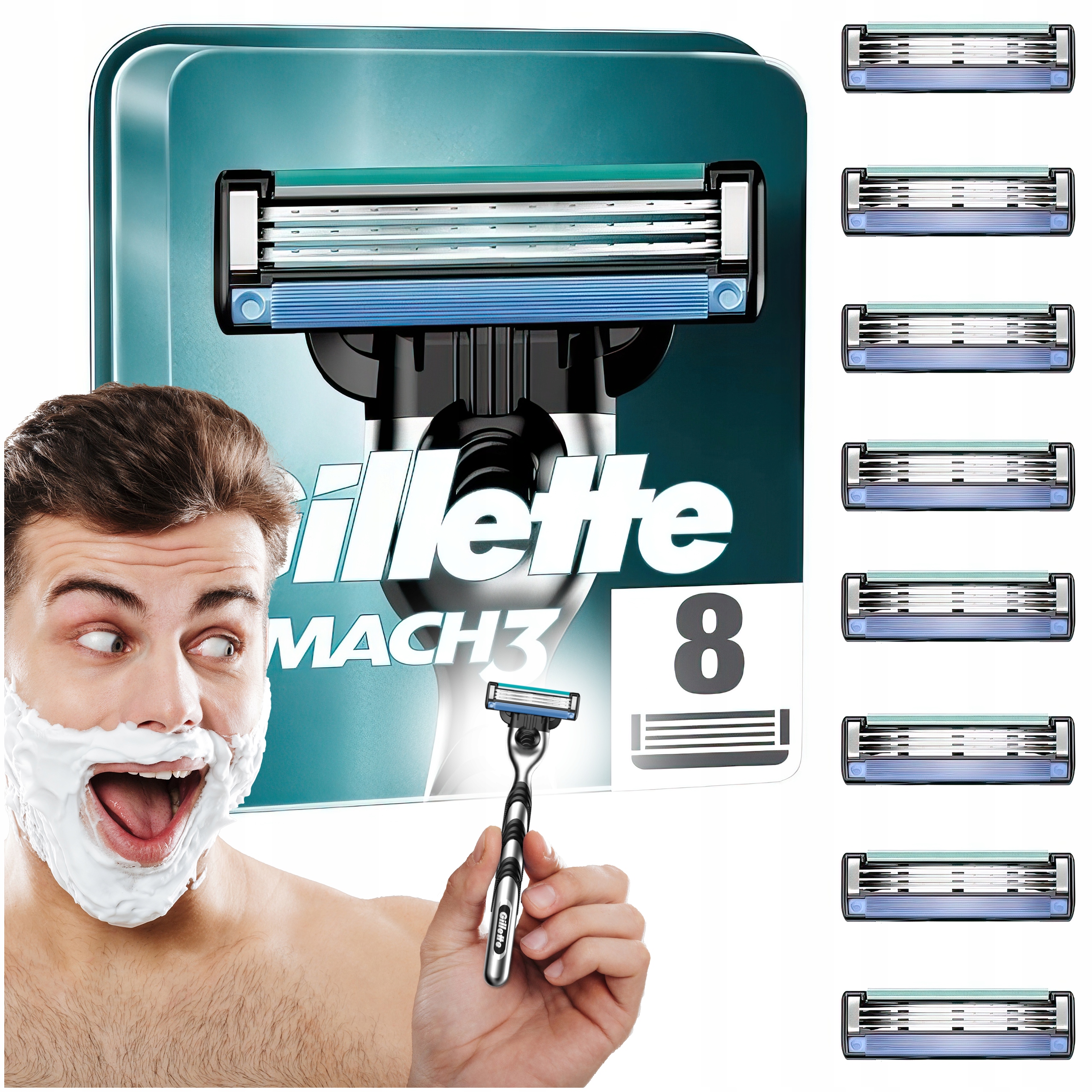 Gillette Mach 3 Wkłady Ostrza 8 Sztuk Do Maszynki Golenia Idealne Oryginał-Zdjęcie-0