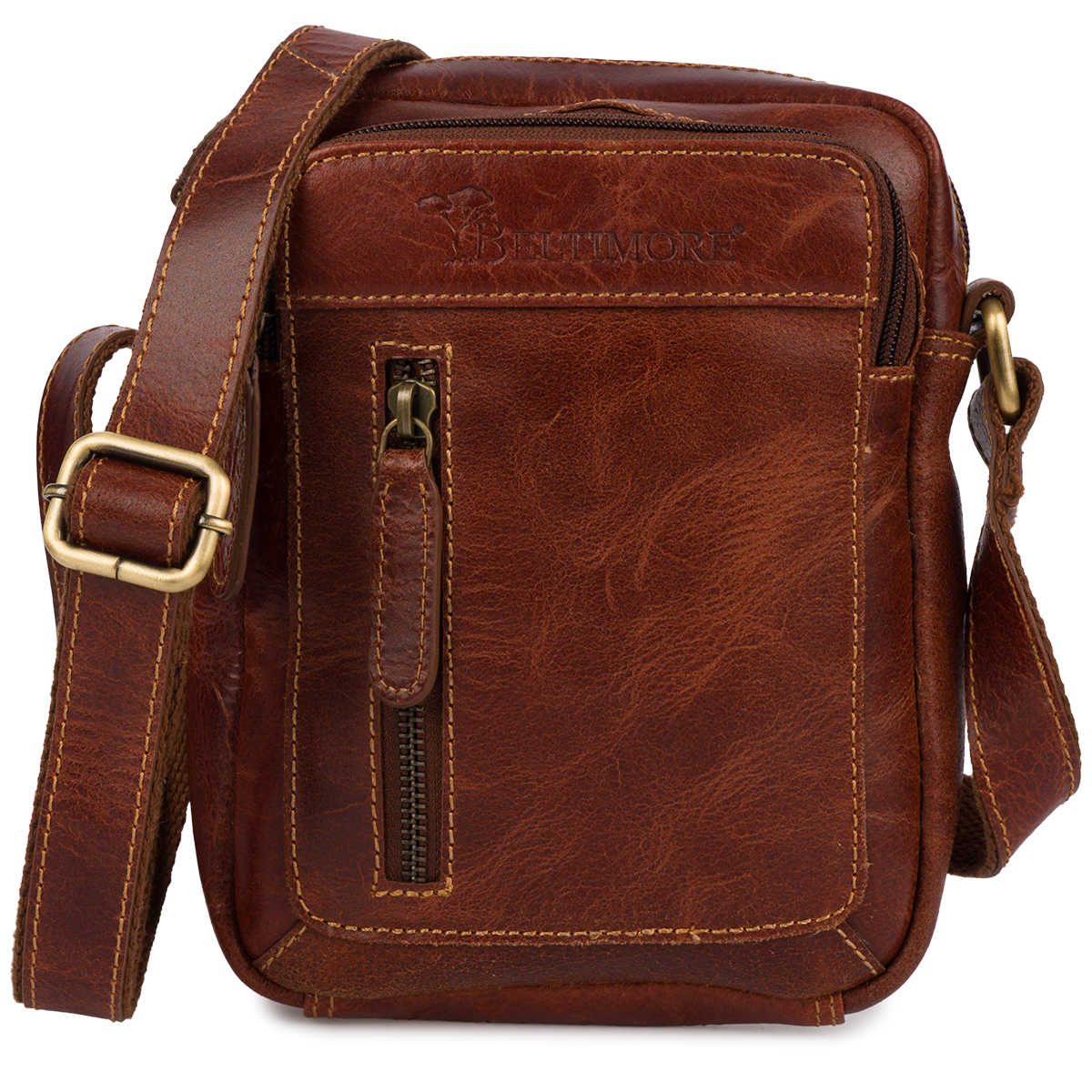 Pánská taška přes rameno malá kožená lícová kůže hnědá premium Beltimore