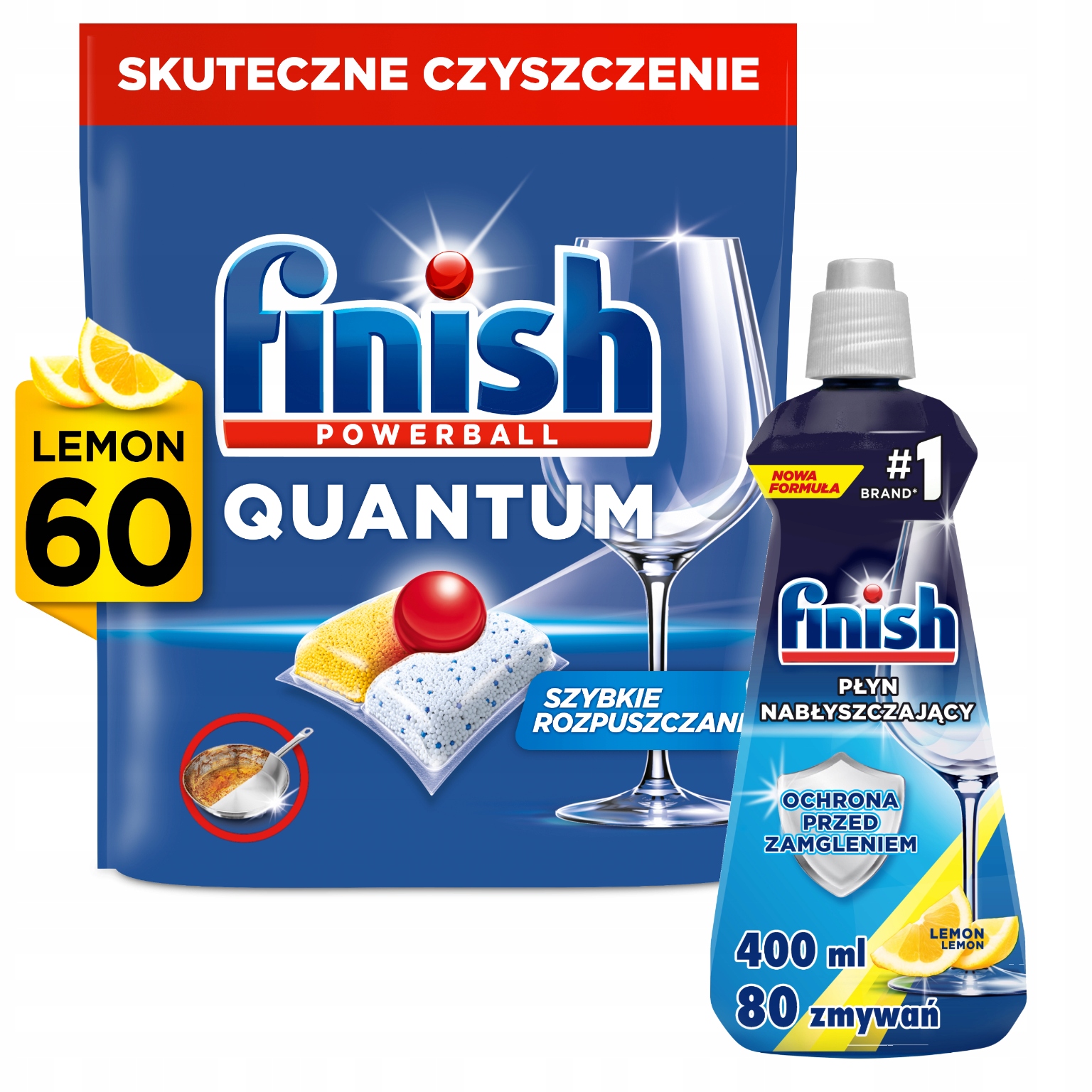 Levně Finish Kapsle do myčky Quantum 60 Lemon Leštidlo 400 ml Citronová