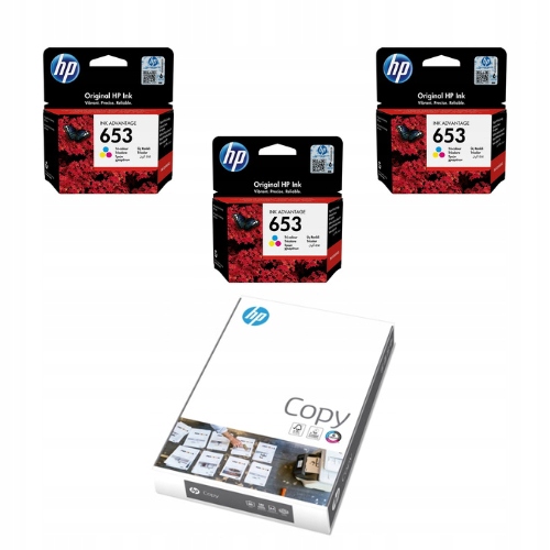 3x Tusz Hp 653 Kolor 3YM74AE Papier ksero Hp Copy