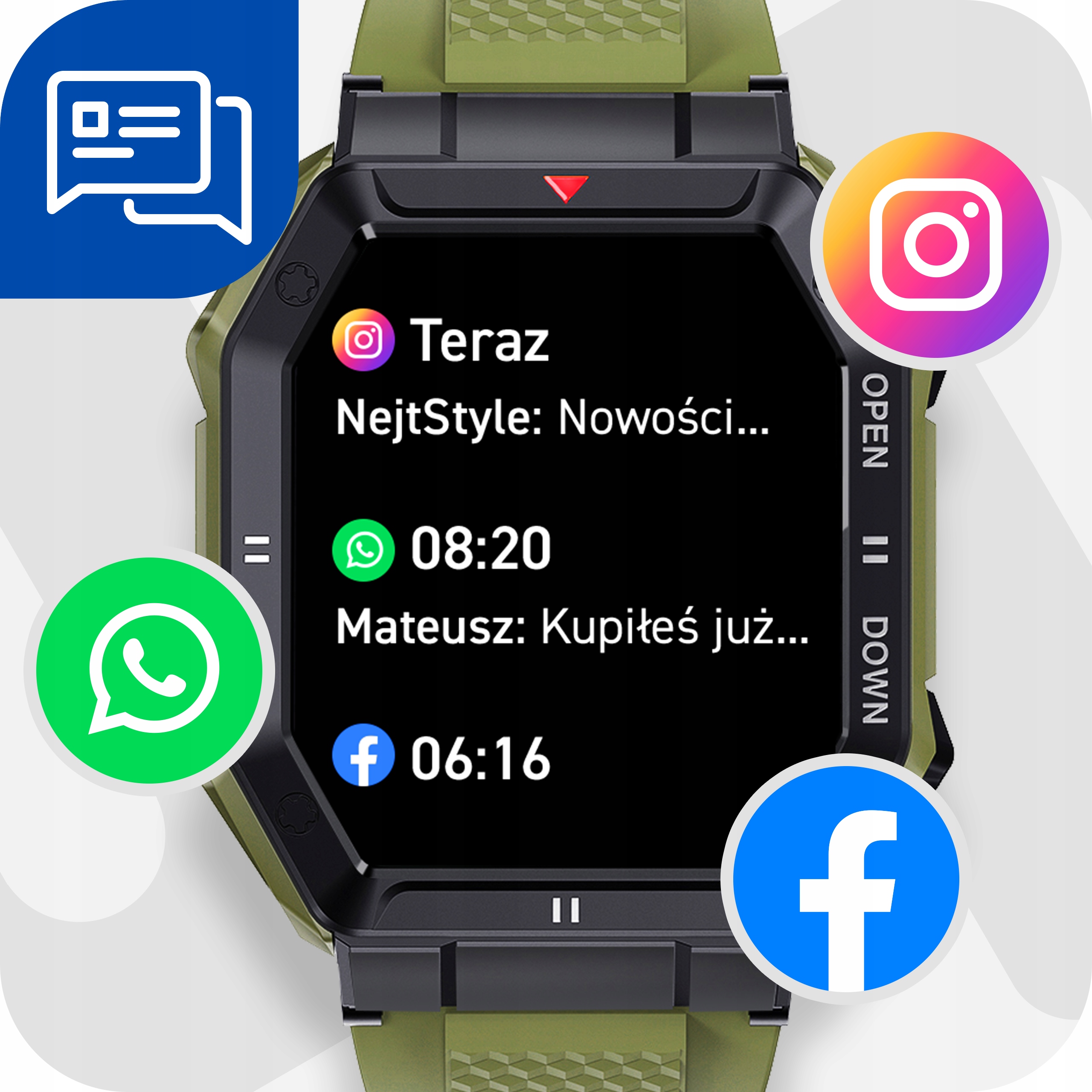 SMARTWATCH ZEGAREK MĘSKI MILITARNY ROZMOWY PULS DUŻA BATERIA POLSKIE MENU Rodzaj smartwatch
