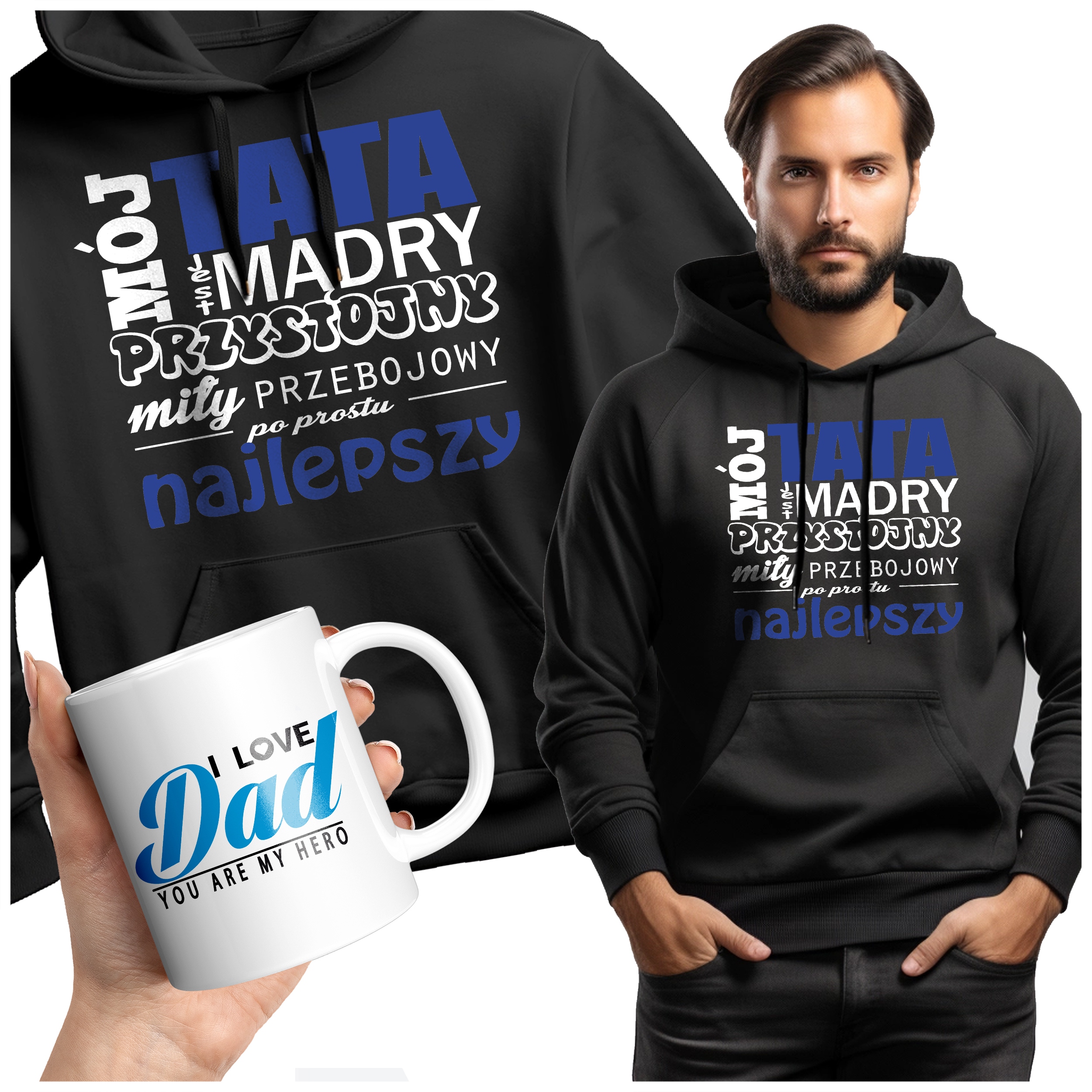 Pánská Mikina Tata Bílo Modrá Nápis Dárek Pro Otce Den Dárek Táta