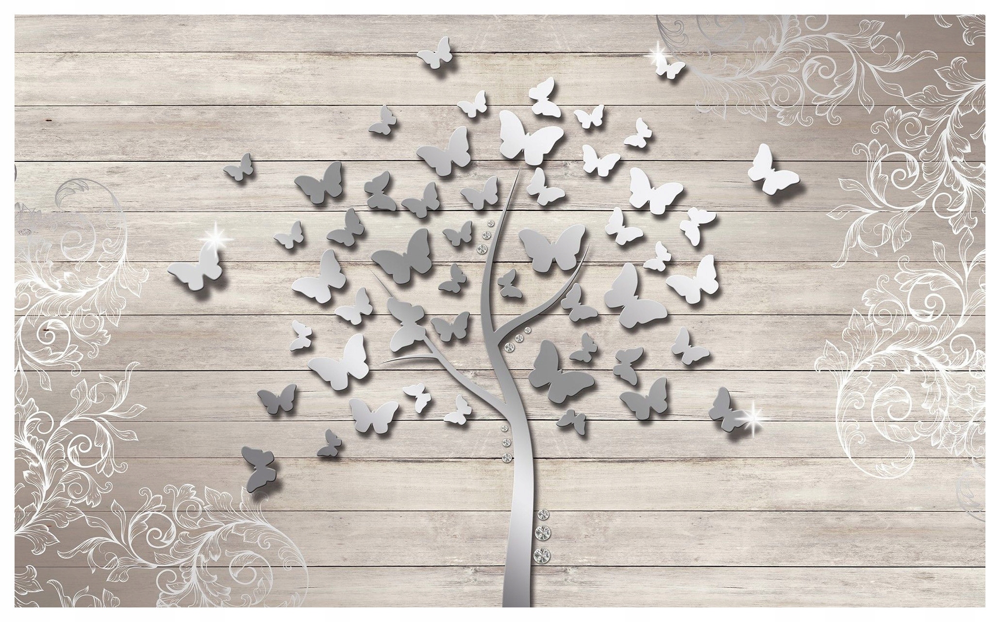 Vliesová fototapeta Strom s motýľmi na drevenom pozadí 300x210 lepidlo