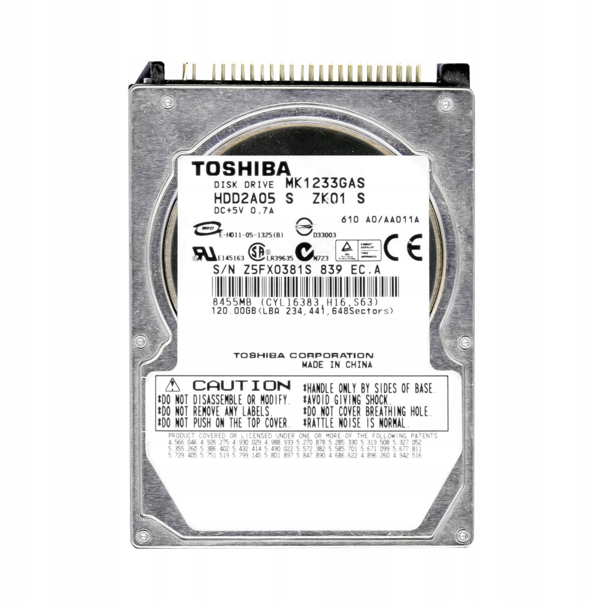 Toshiba 120GB 4.2K 8MB Ata 2.5'' MK1233GAS