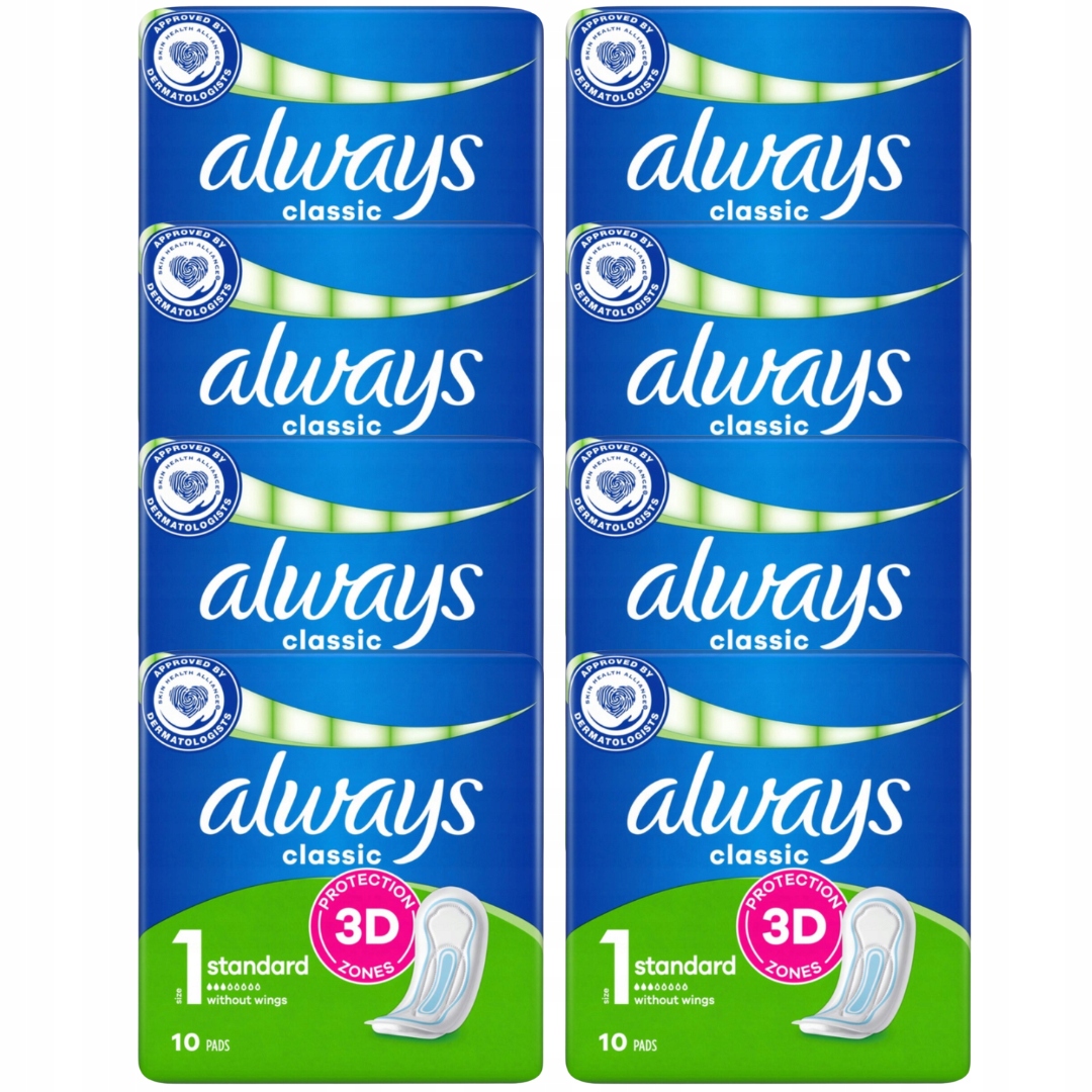8x Always Podpaski Classic Standard a-10 bez skrzyd.