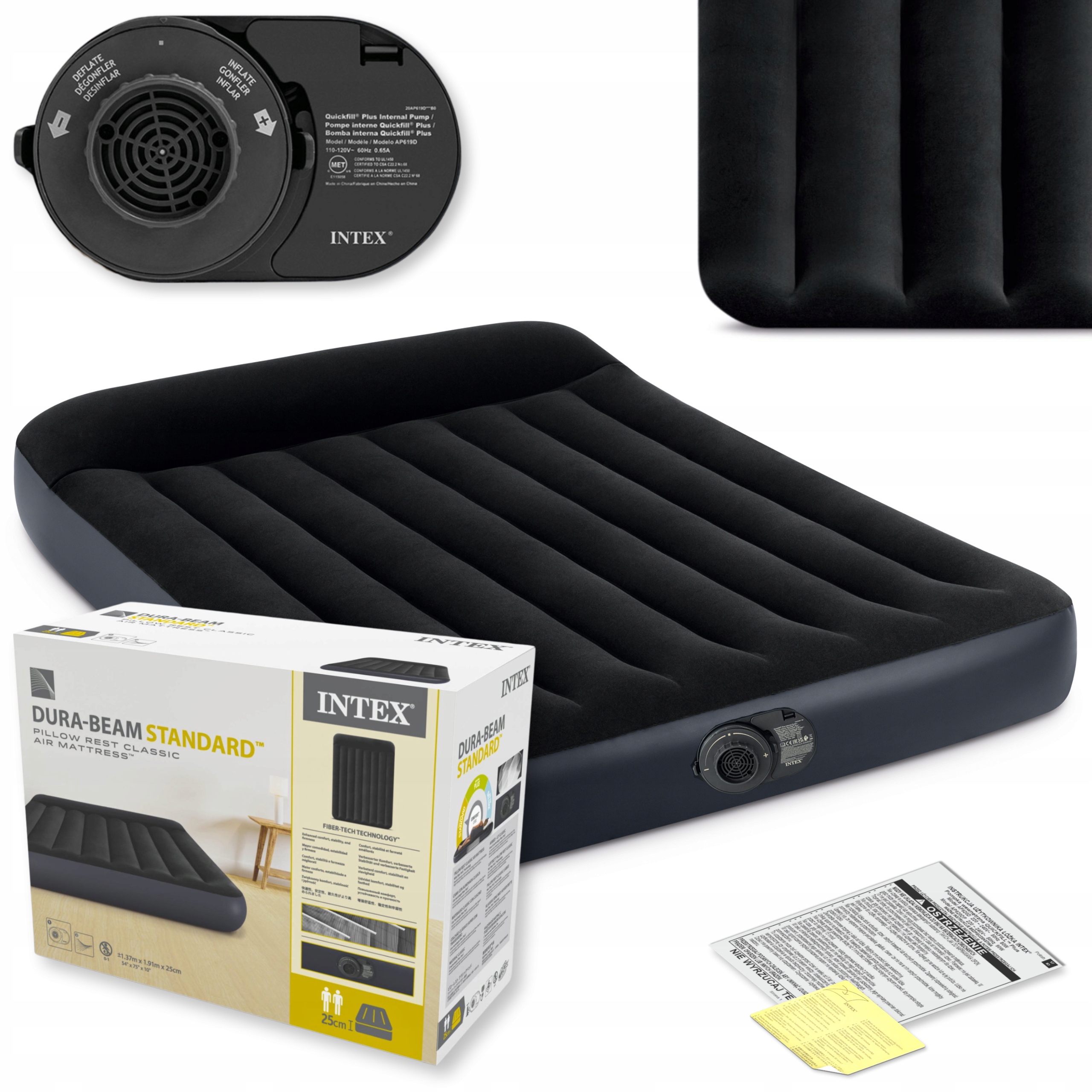 Materac Dmuchany Dwuosobowy Łóżko Intex z Pompką 230V Welurowy Model 2025